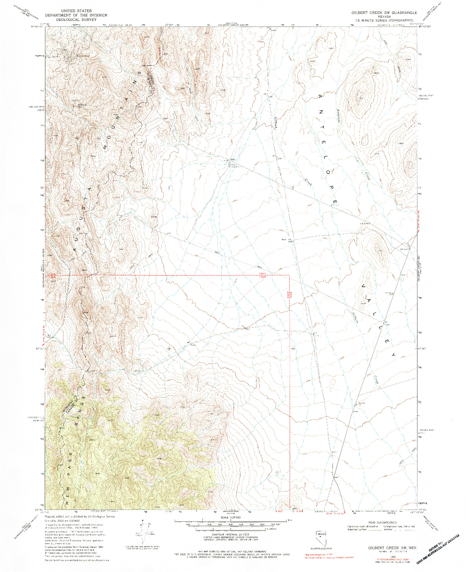 USGS 1:24000-SCALE QUADRANGLE FOR GILBERT CREEK SW, NV 1969