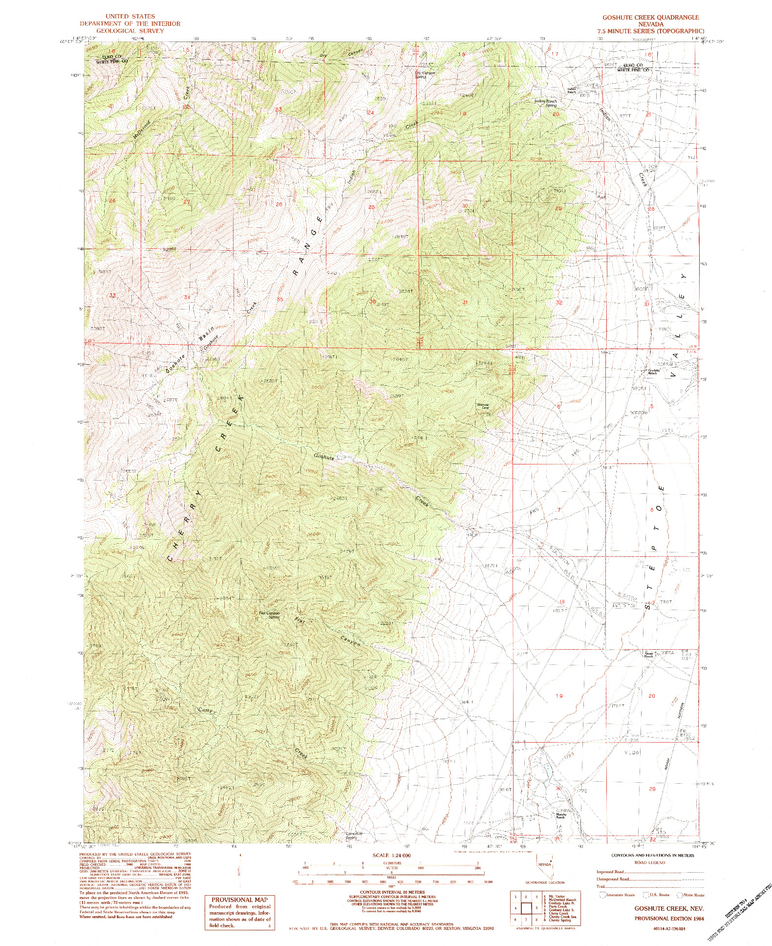 USGS 1:24000-SCALE QUADRANGLE FOR GOSHUTE CREEK, NV 1984