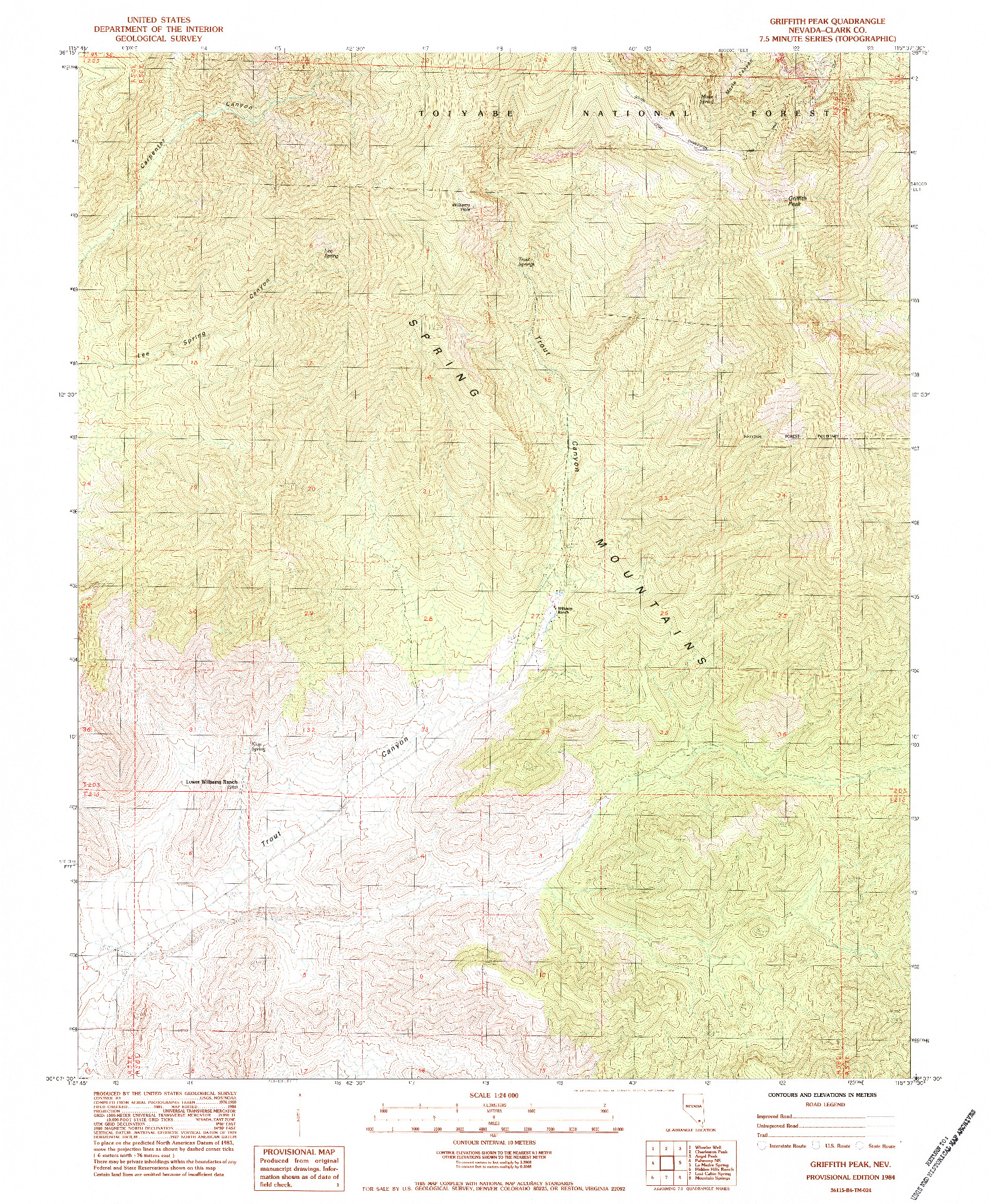USGS 1:24000-SCALE QUADRANGLE FOR GRIFFITH PEAK, NV 1984
