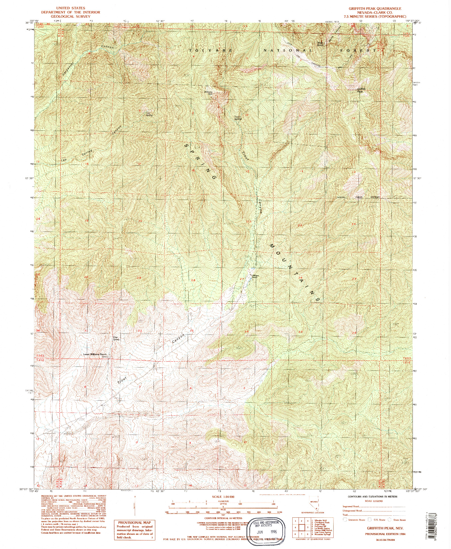 USGS 1:24000-SCALE QUADRANGLE FOR GRIFFITH PEAK, NV 1984