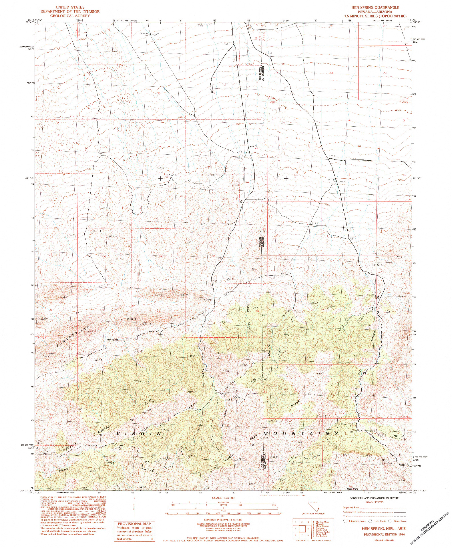 USGS 1:24000-SCALE QUADRANGLE FOR HEN SPRING, NV 1984