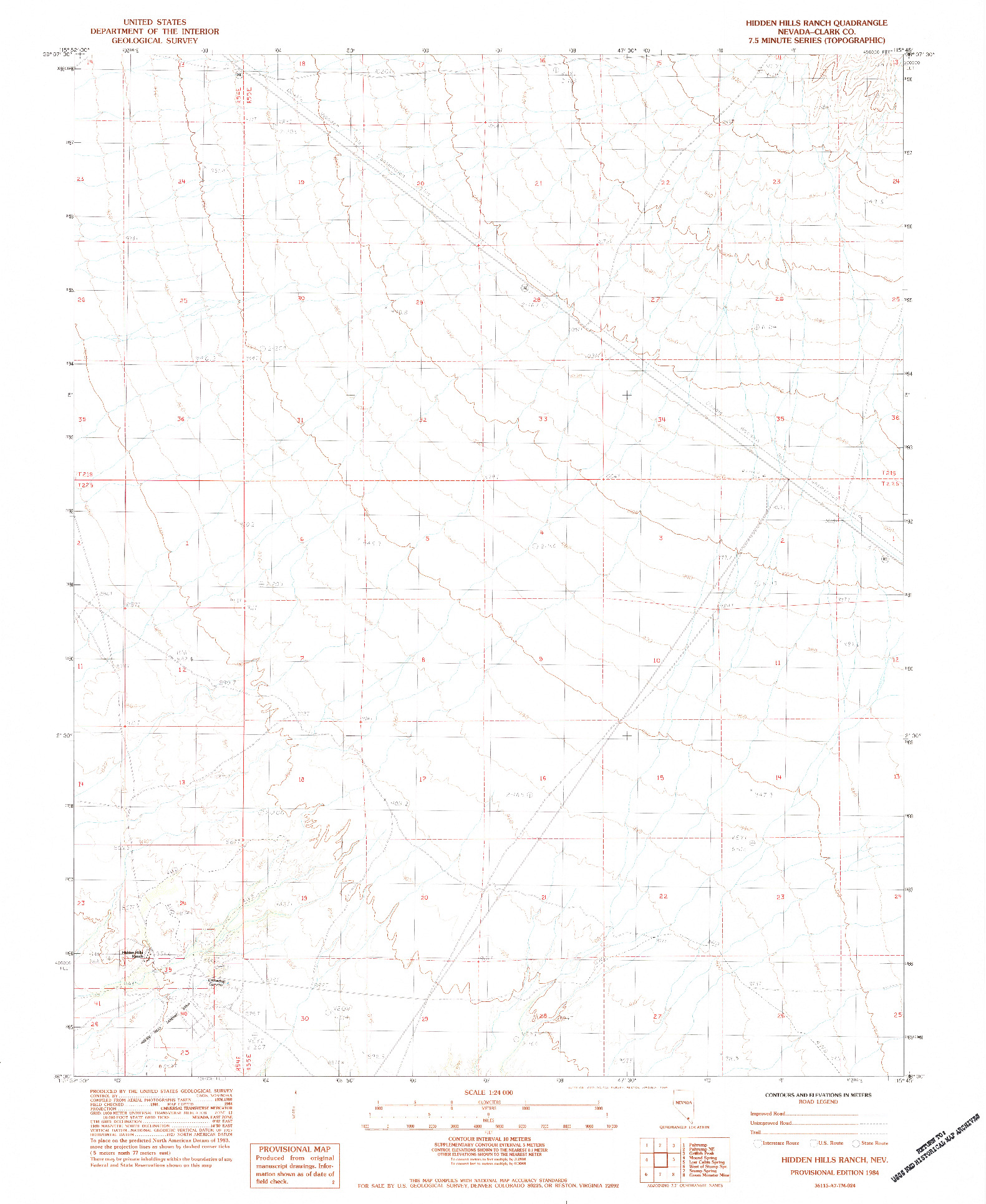 USGS 1:24000-SCALE QUADRANGLE FOR HIDDEN HILLS RANCH, NV 1984