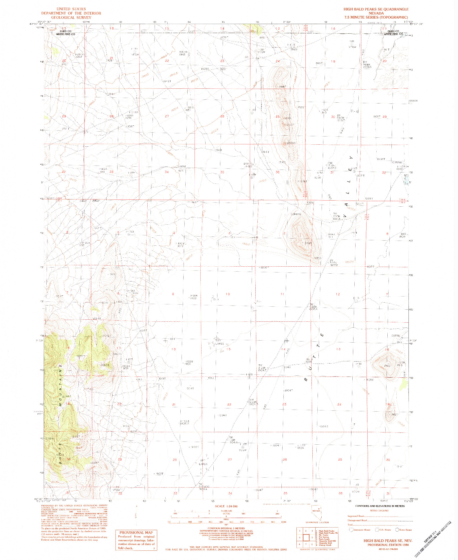 USGS 1:24000-SCALE QUADRANGLE FOR HIGH BALD PEAKS SE, NV 1984