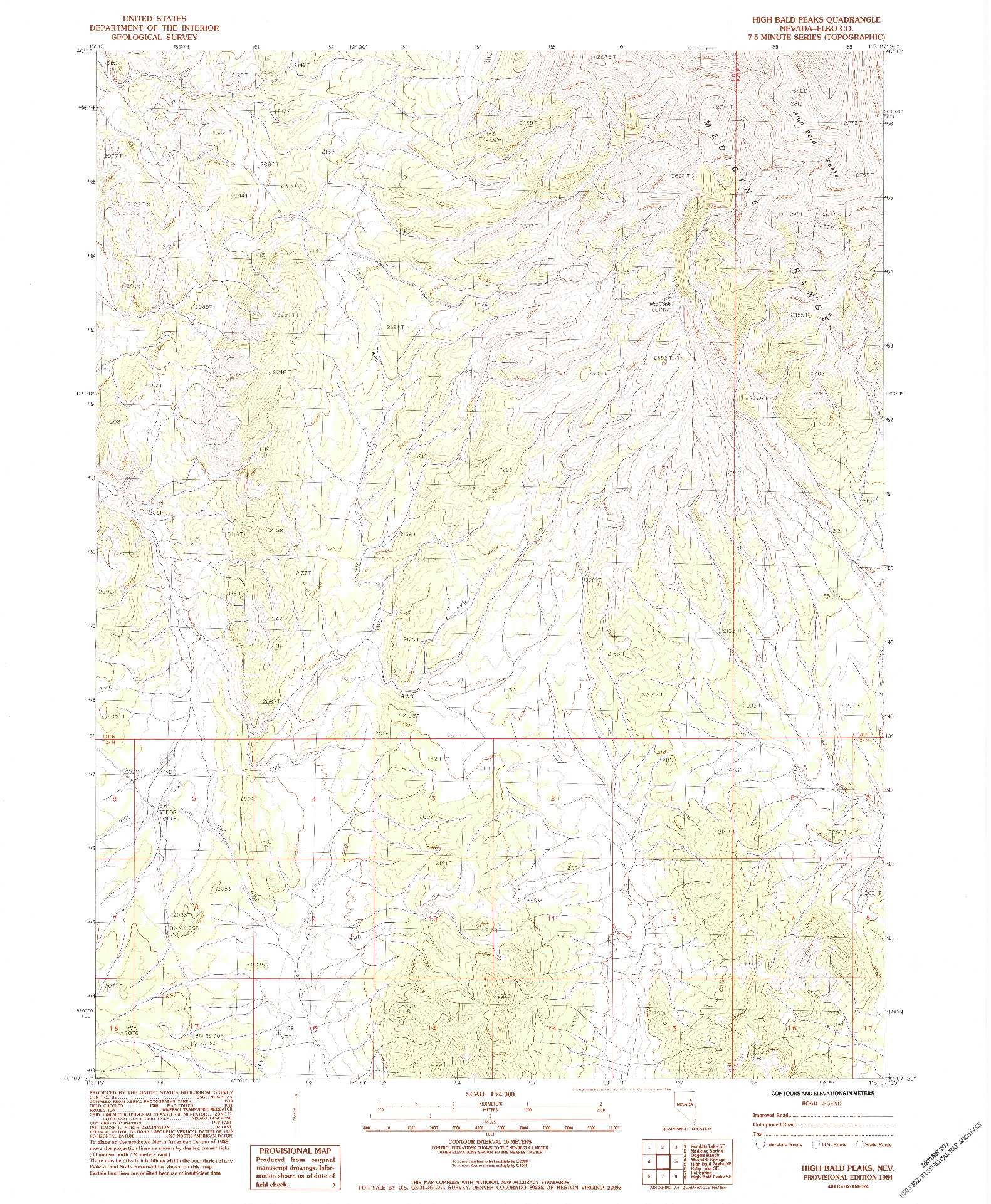 USGS 1:24000-SCALE QUADRANGLE FOR HIGH BALD PEAKS, NV 1984
