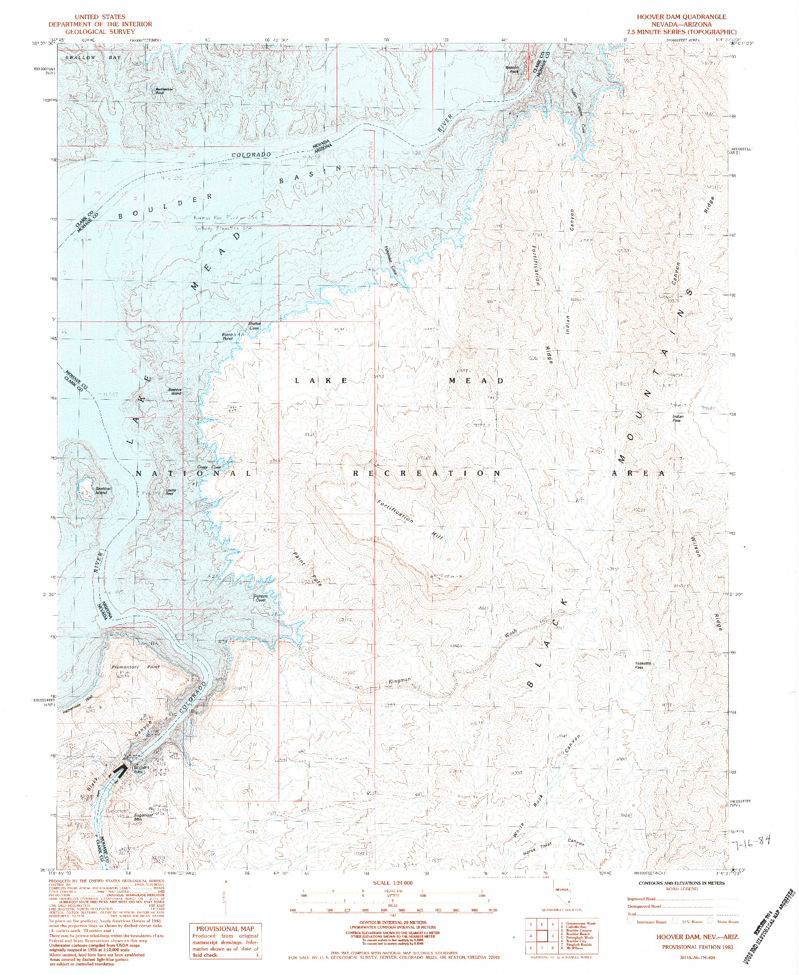 USGS 1:24000-SCALE QUADRANGLE FOR HOOVER DAM, NV 1983