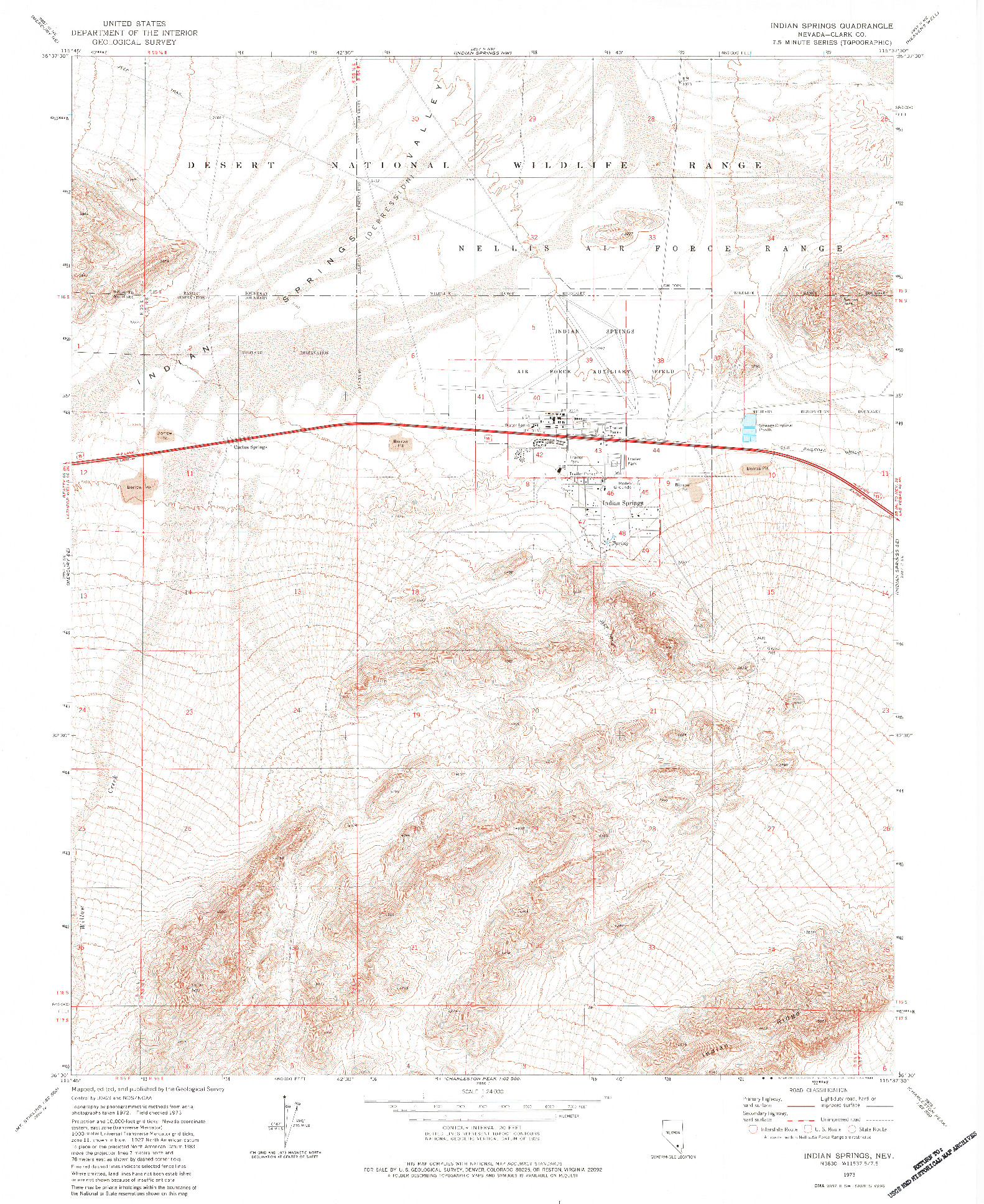 USGS 1:24000-SCALE QUADRANGLE FOR INDIAN SPRINGS, NV 1973