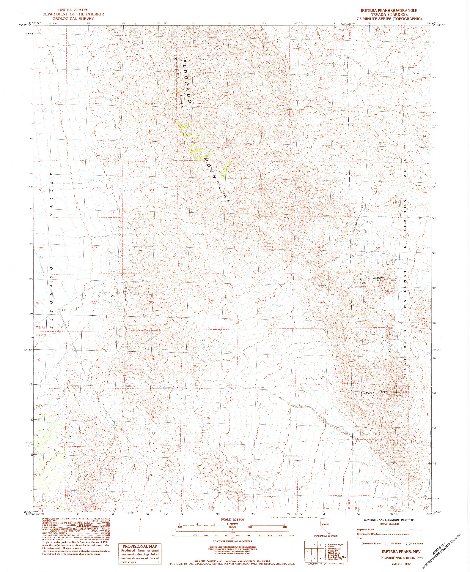 USGS 1:24000-SCALE QUADRANGLE FOR IRETEBA PEAKS, NV 1984