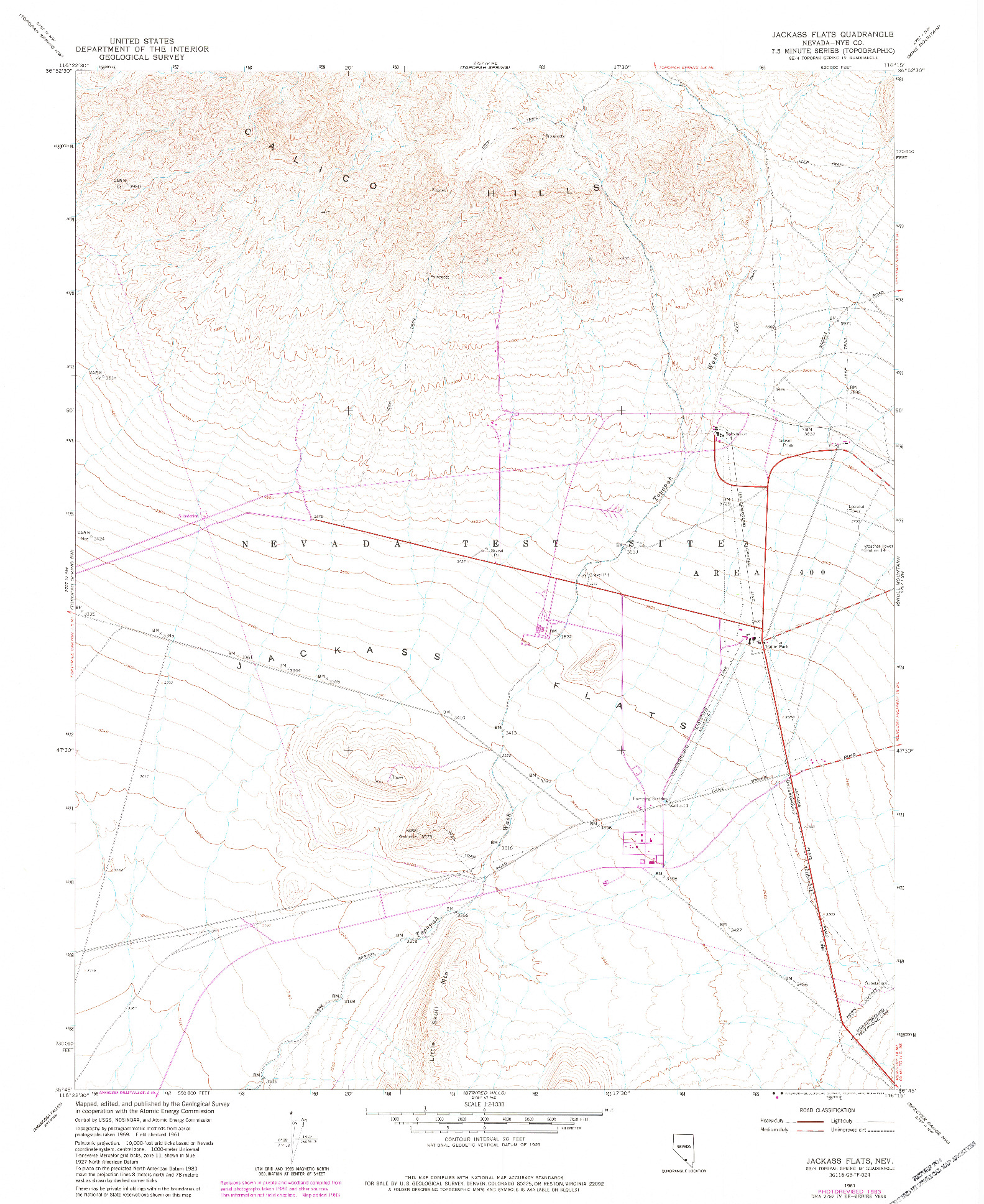 USGS 1:24000-SCALE QUADRANGLE FOR JACKASS FLATS, NV 1961