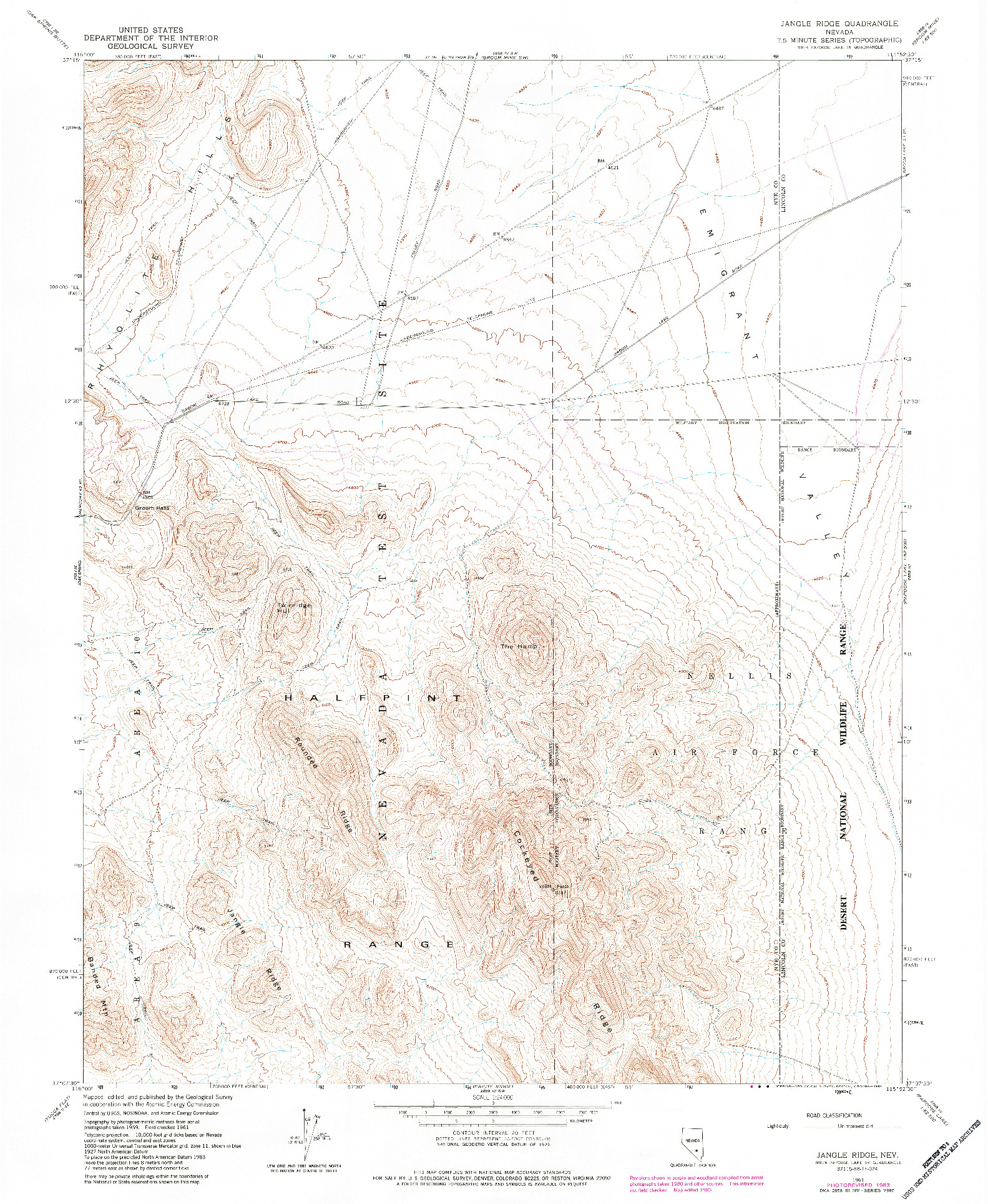 USGS 1:24000-SCALE QUADRANGLE FOR JANGLE RIDGE, NV 1961