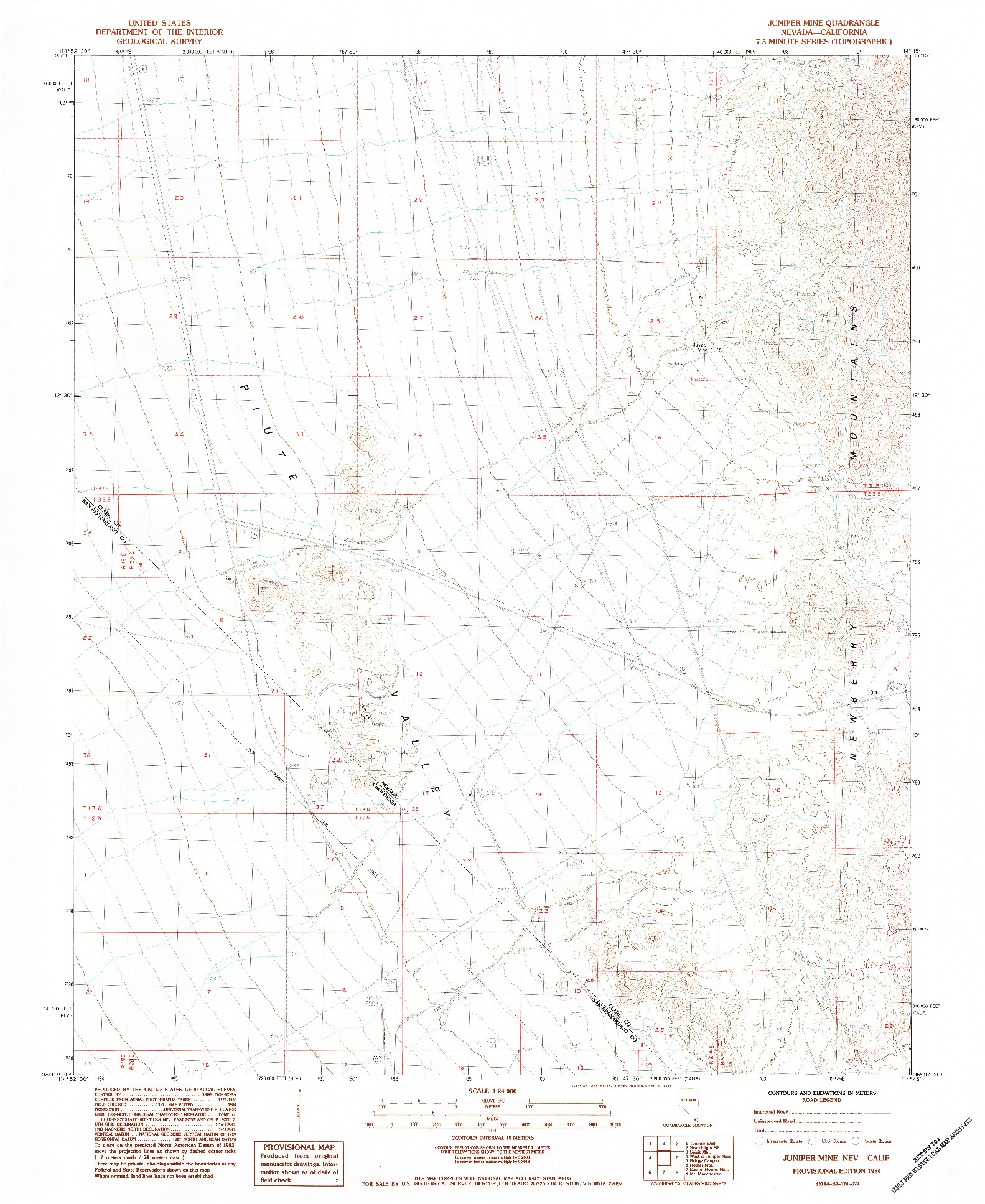 USGS 1:24000-SCALE QUADRANGLE FOR JUNIPER MINE, NV 1984