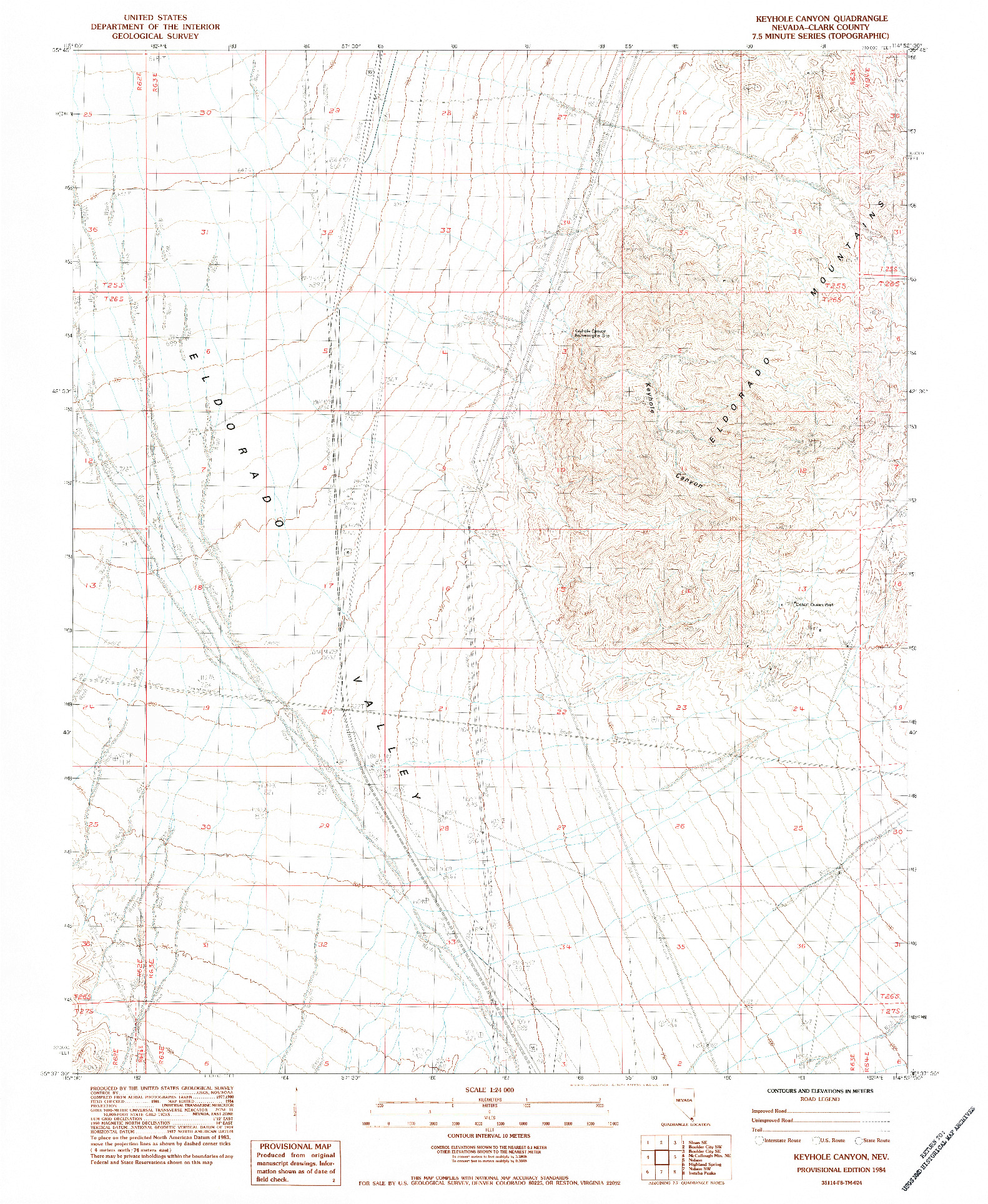 USGS 1:24000-SCALE QUADRANGLE FOR KEYHOLE CANYON, NV 1984