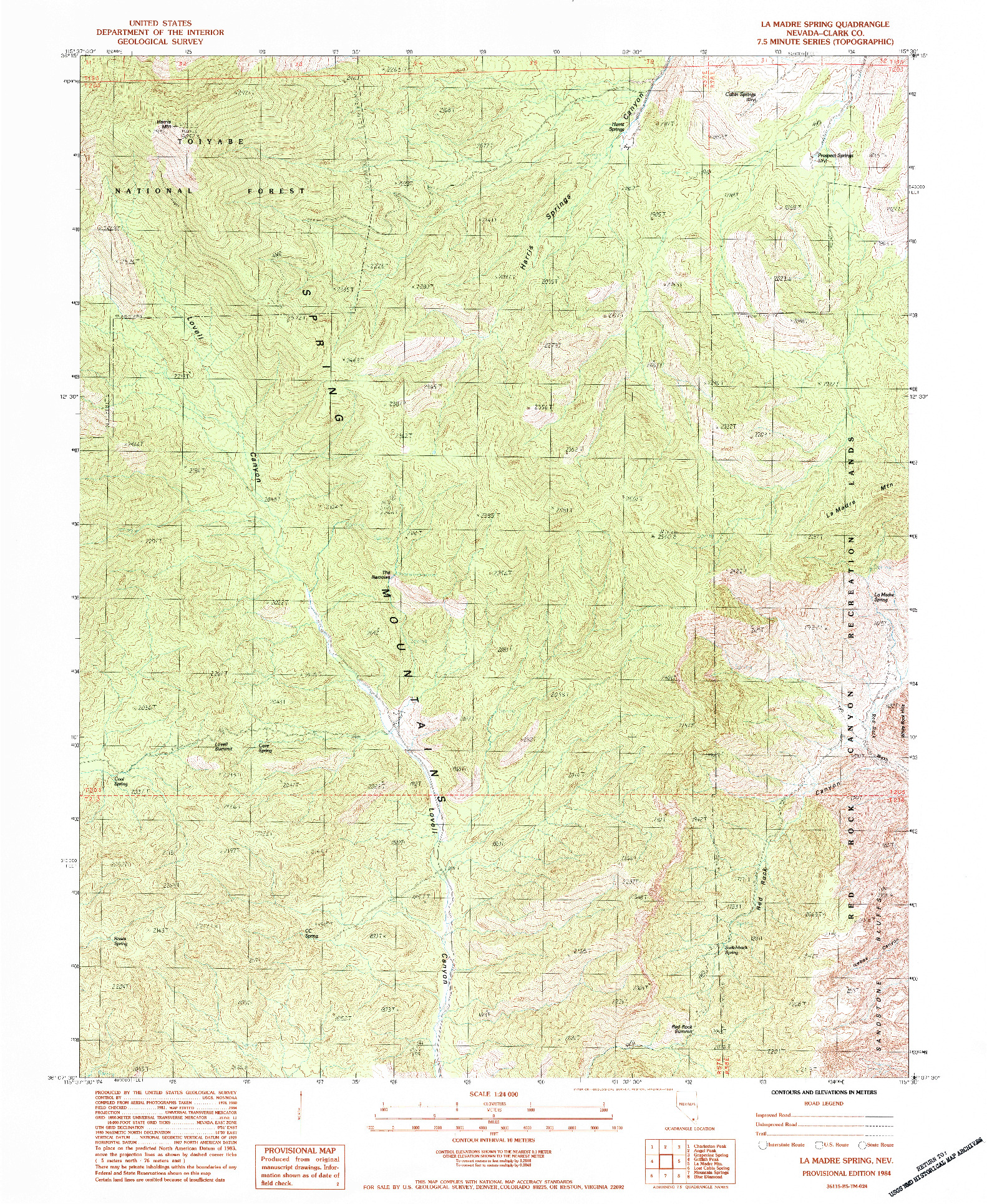 USGS 1:24000-SCALE QUADRANGLE FOR LA MADRE SPRING, NV 1984