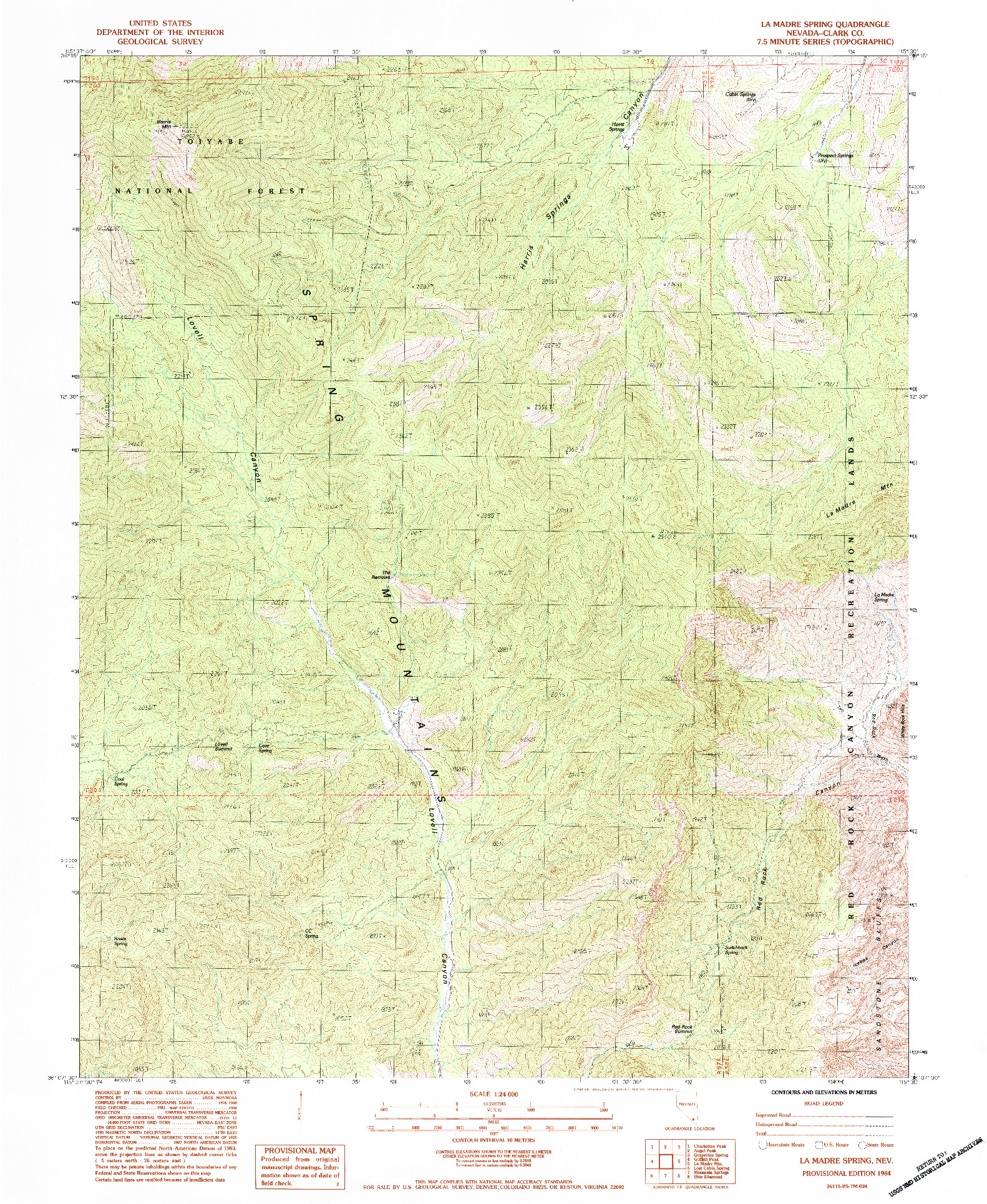 USGS 1:24000-SCALE QUADRANGLE FOR LA MADRE SPRING, NV 1984