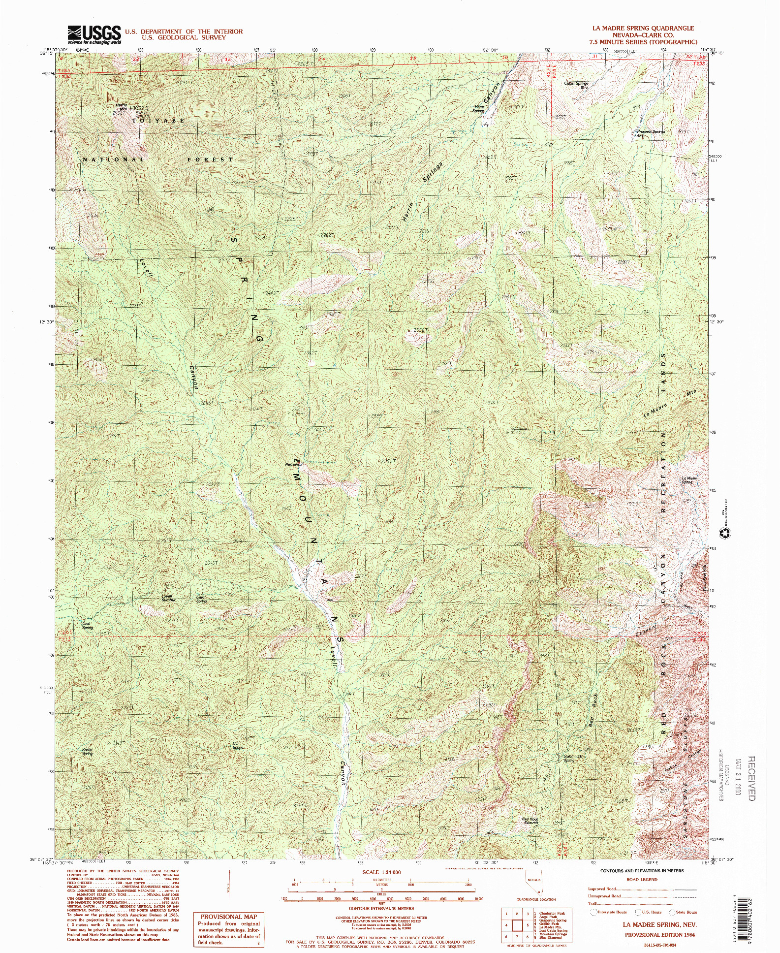 USGS 1:24000-SCALE QUADRANGLE FOR LA MADRE SPRING, NV 1984