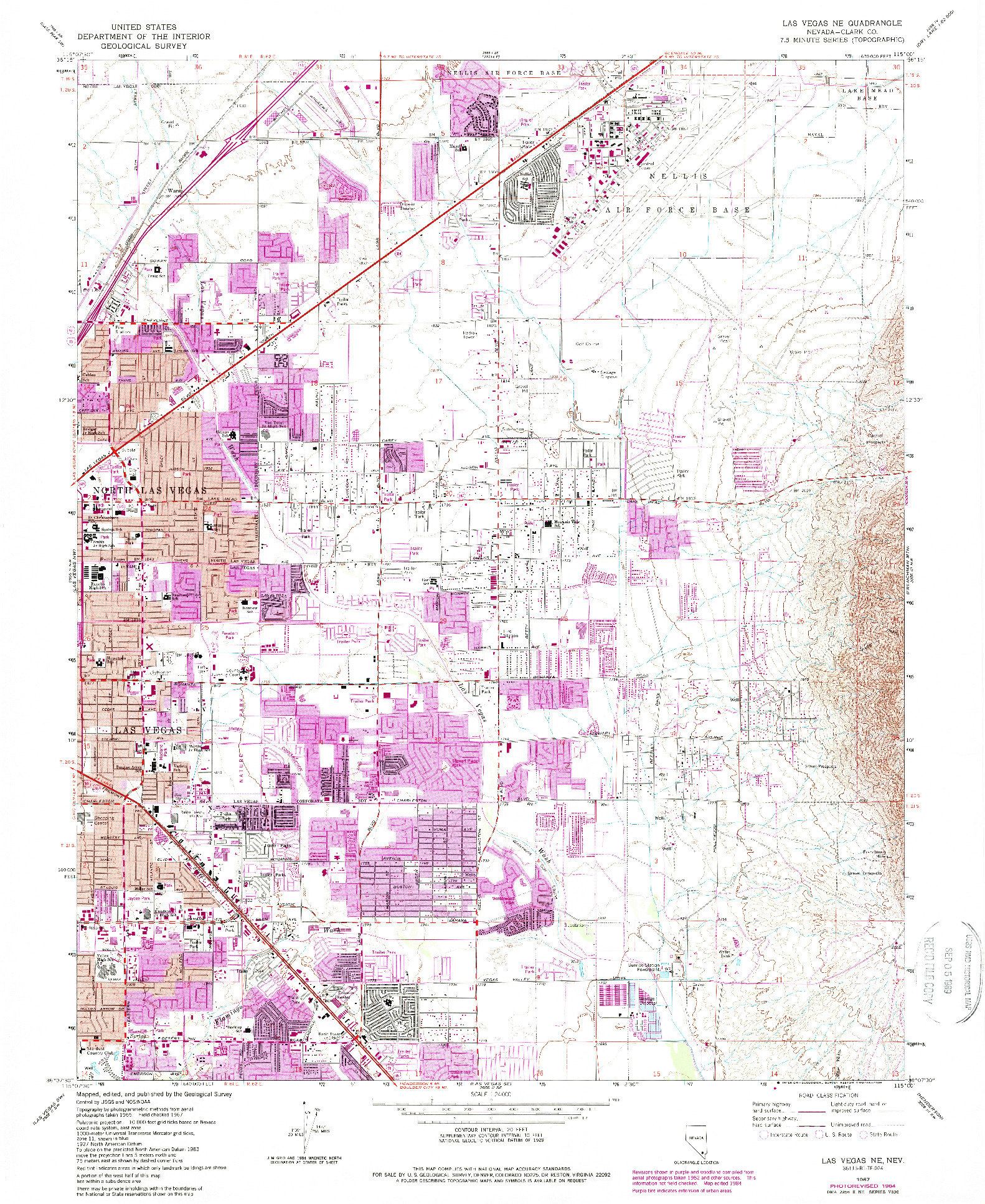 USGS 1:24000-SCALE QUADRANGLE FOR LAS VEGAS NE, NV 1967