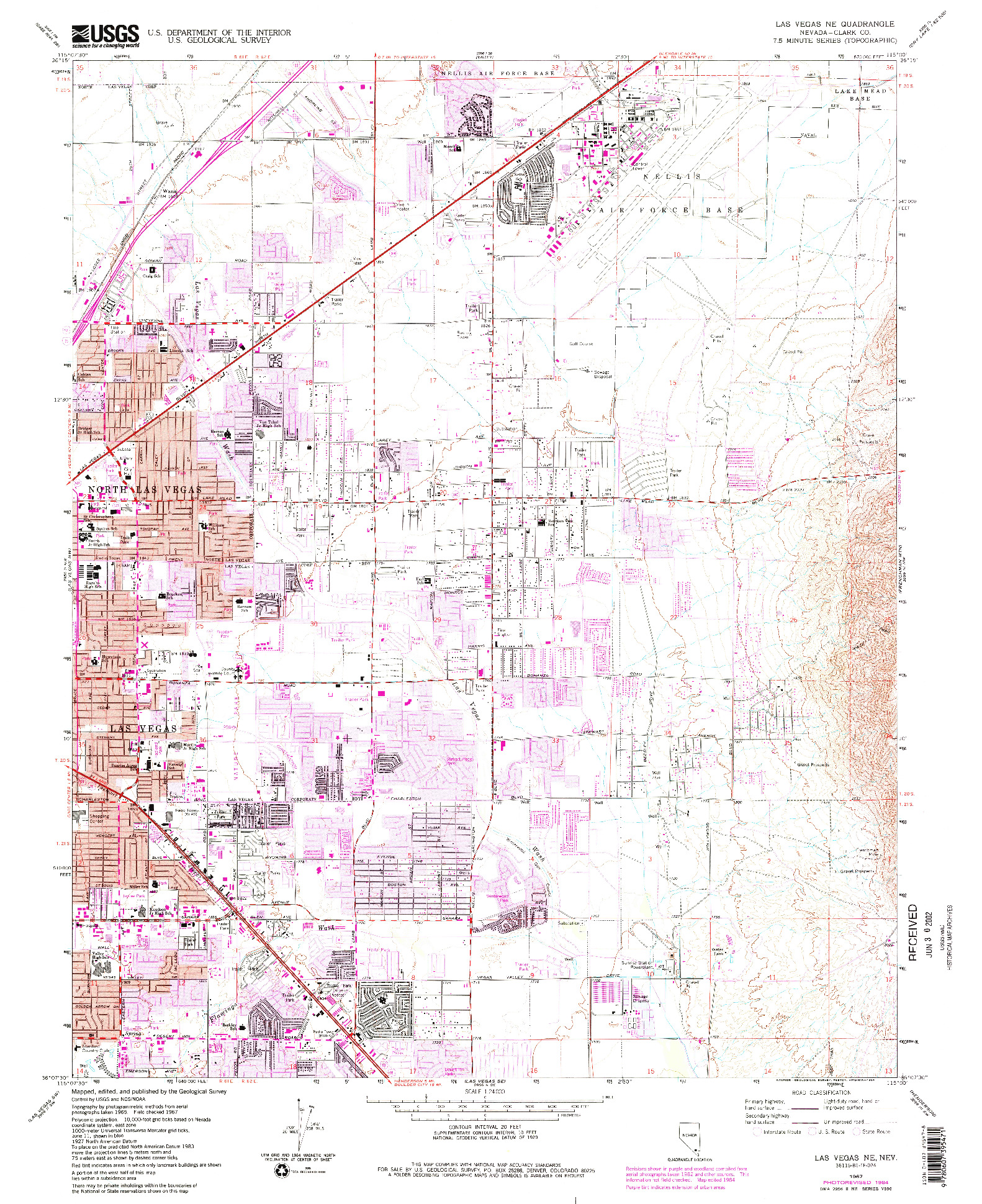 USGS 1:24000-SCALE QUADRANGLE FOR LAS VEGAS NE, NV 1967