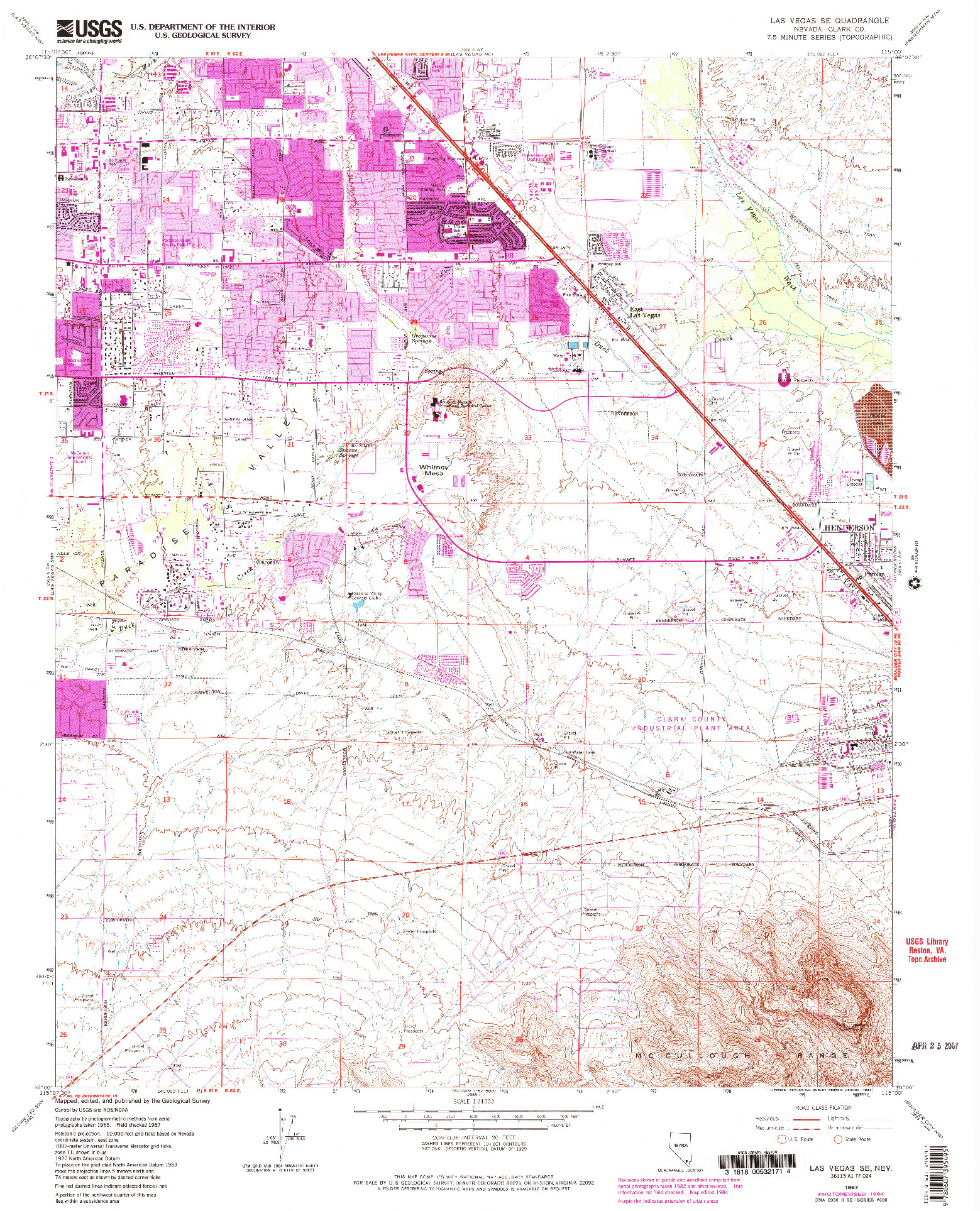 USGS 1:24000-SCALE QUADRANGLE FOR LAS VEGAS SE, NV 1967