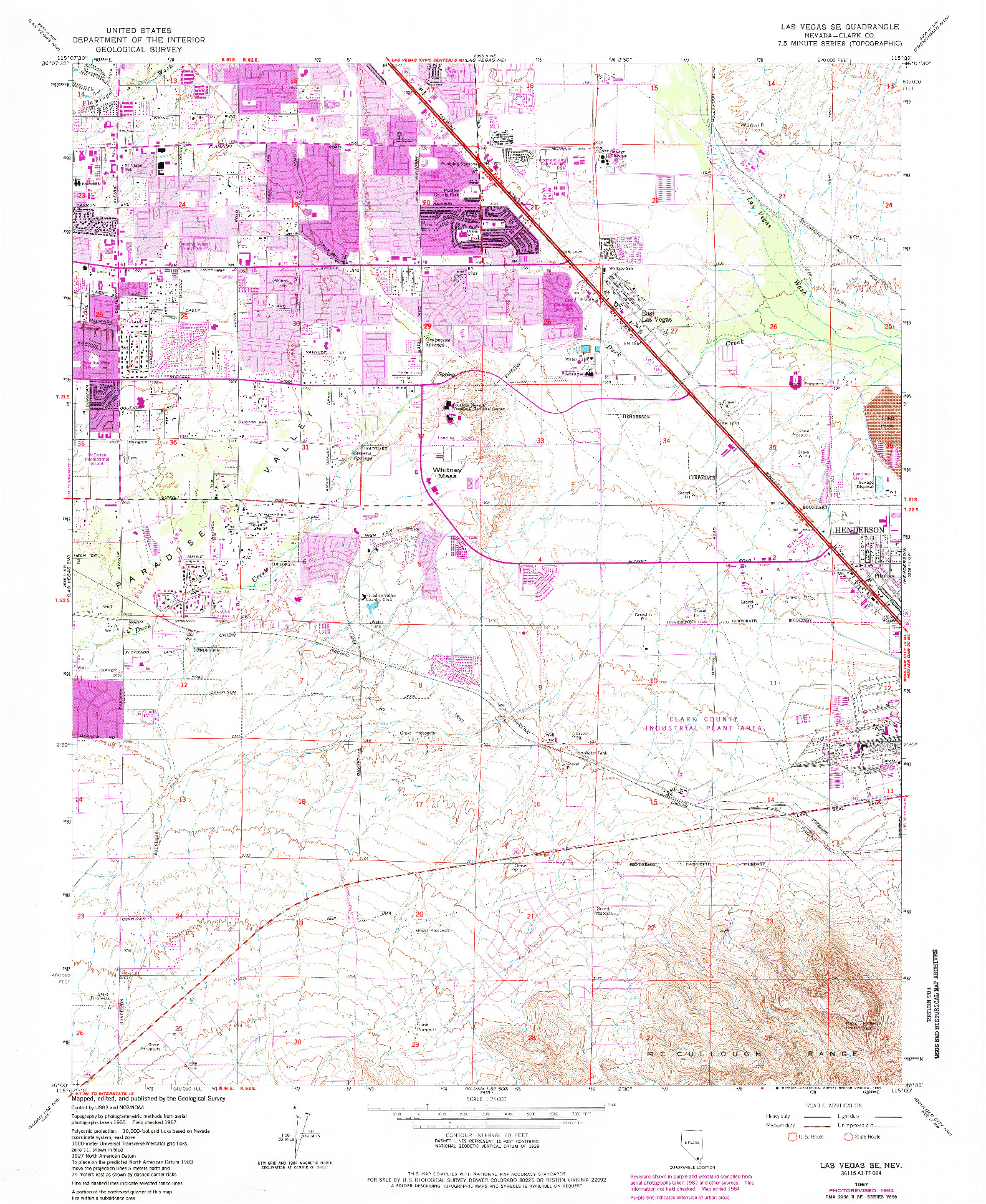 USGS 1:24000-SCALE QUADRANGLE FOR LAS VEGAS SE, NV 1967