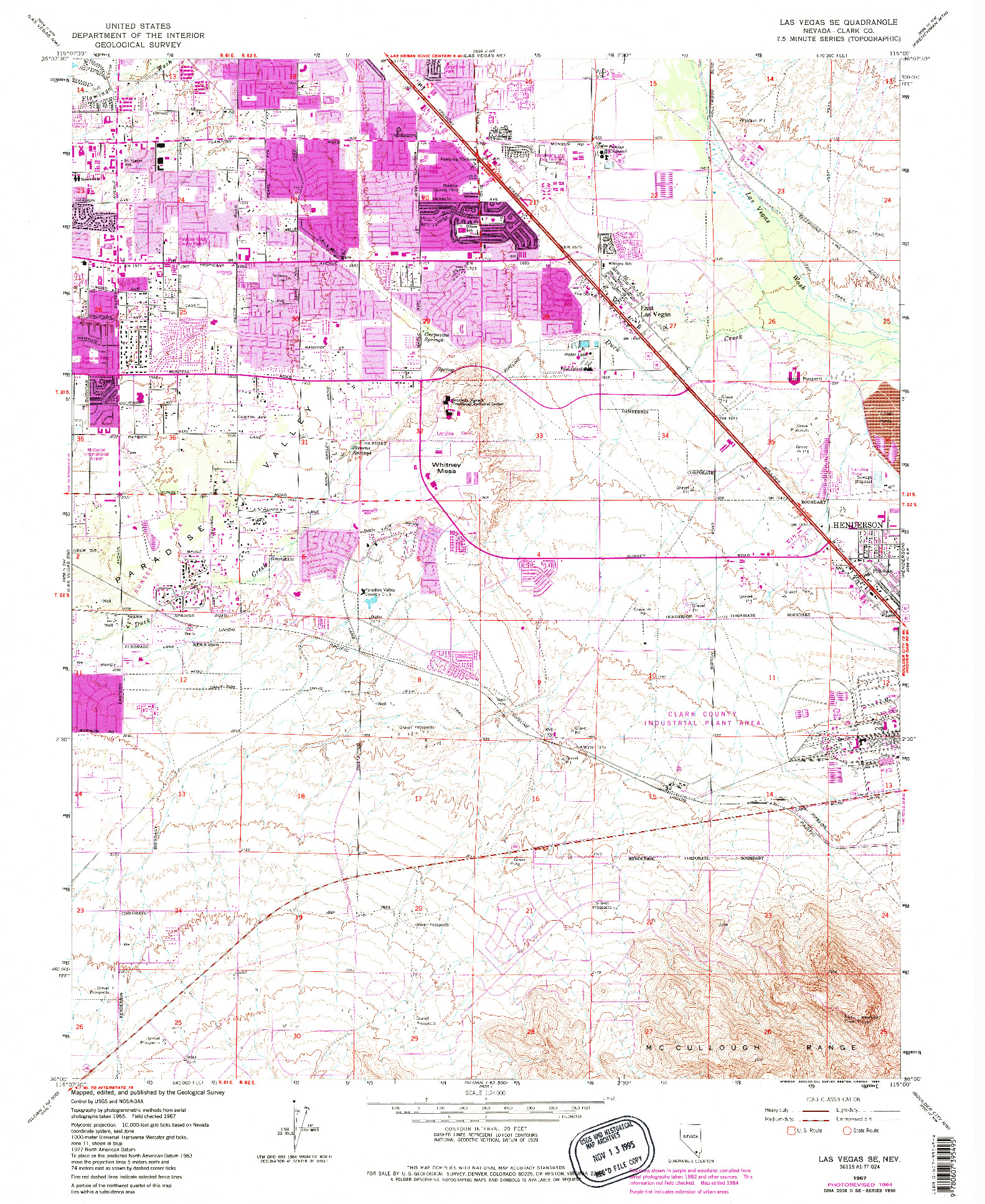 USGS 1:24000-SCALE QUADRANGLE FOR LAS VEGAS SE, NV 1967