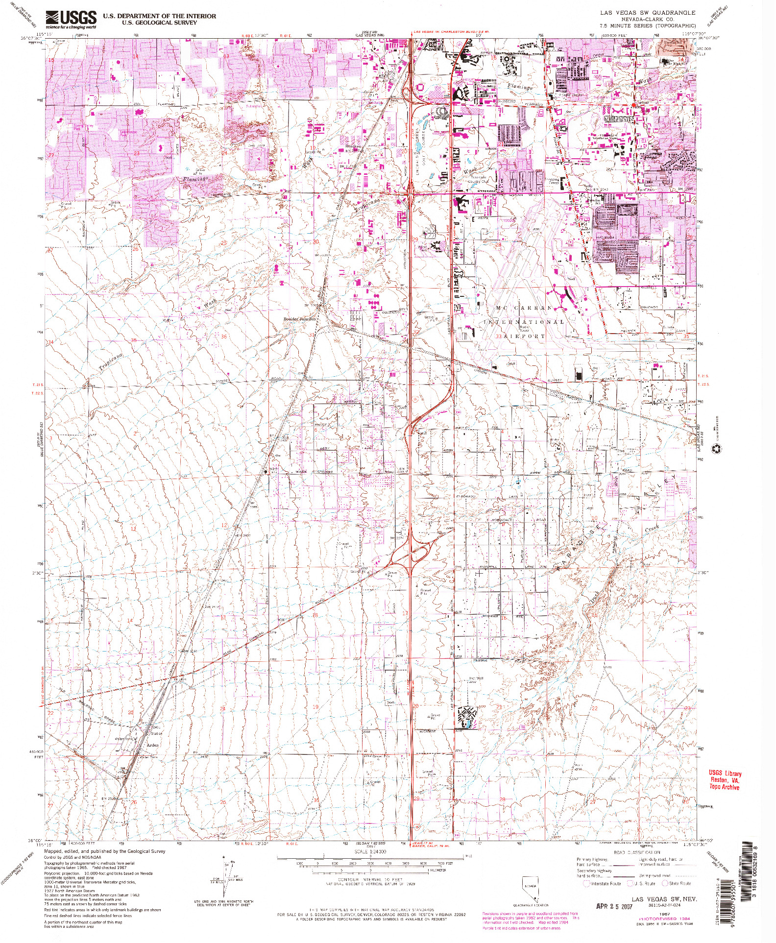 USGS 1:24000-SCALE QUADRANGLE FOR LAS VEGAS SW, NV 1967