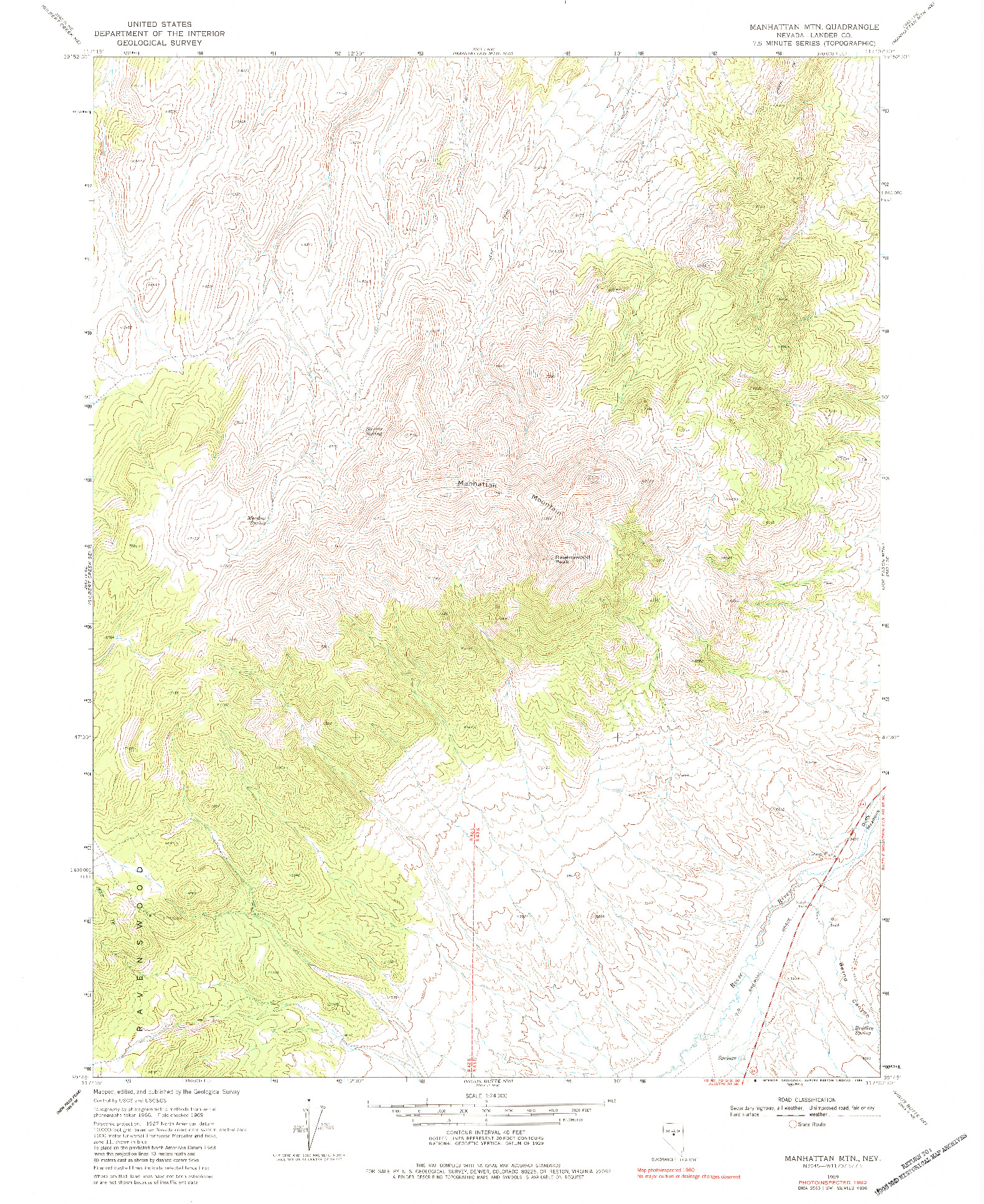 USGS 1:24000-SCALE QUADRANGLE FOR MANHATTAN MTN, NV 1969