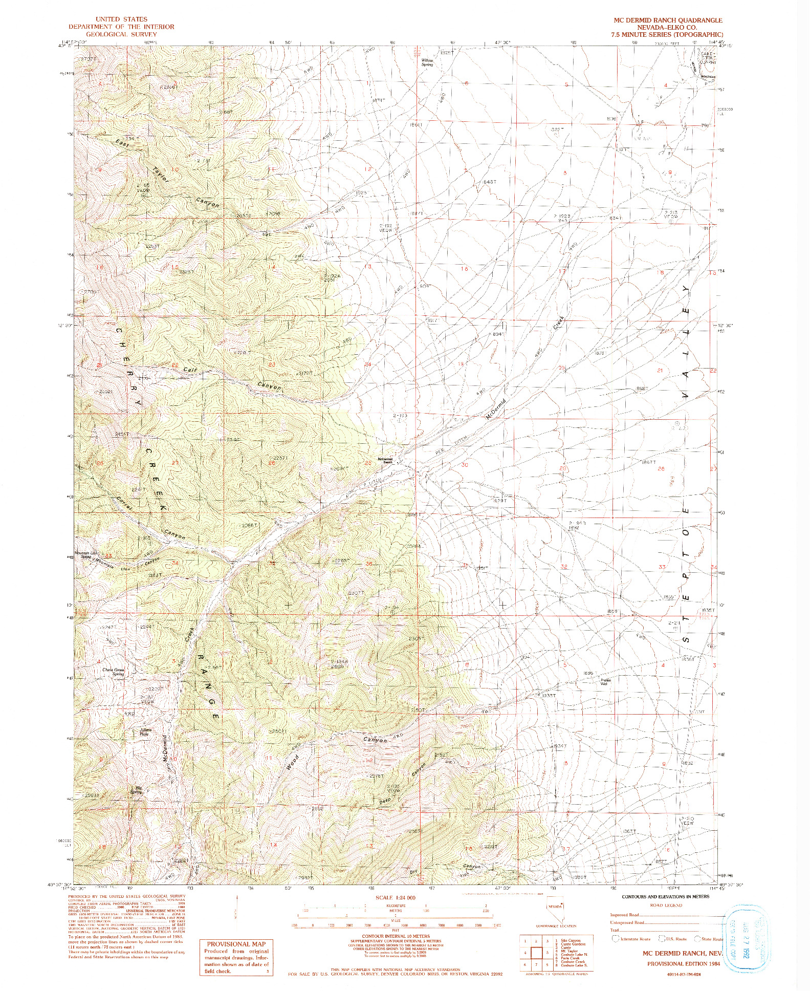 USGS 1:24000-SCALE QUADRANGLE FOR MCDERMID RANCH, NV 1984