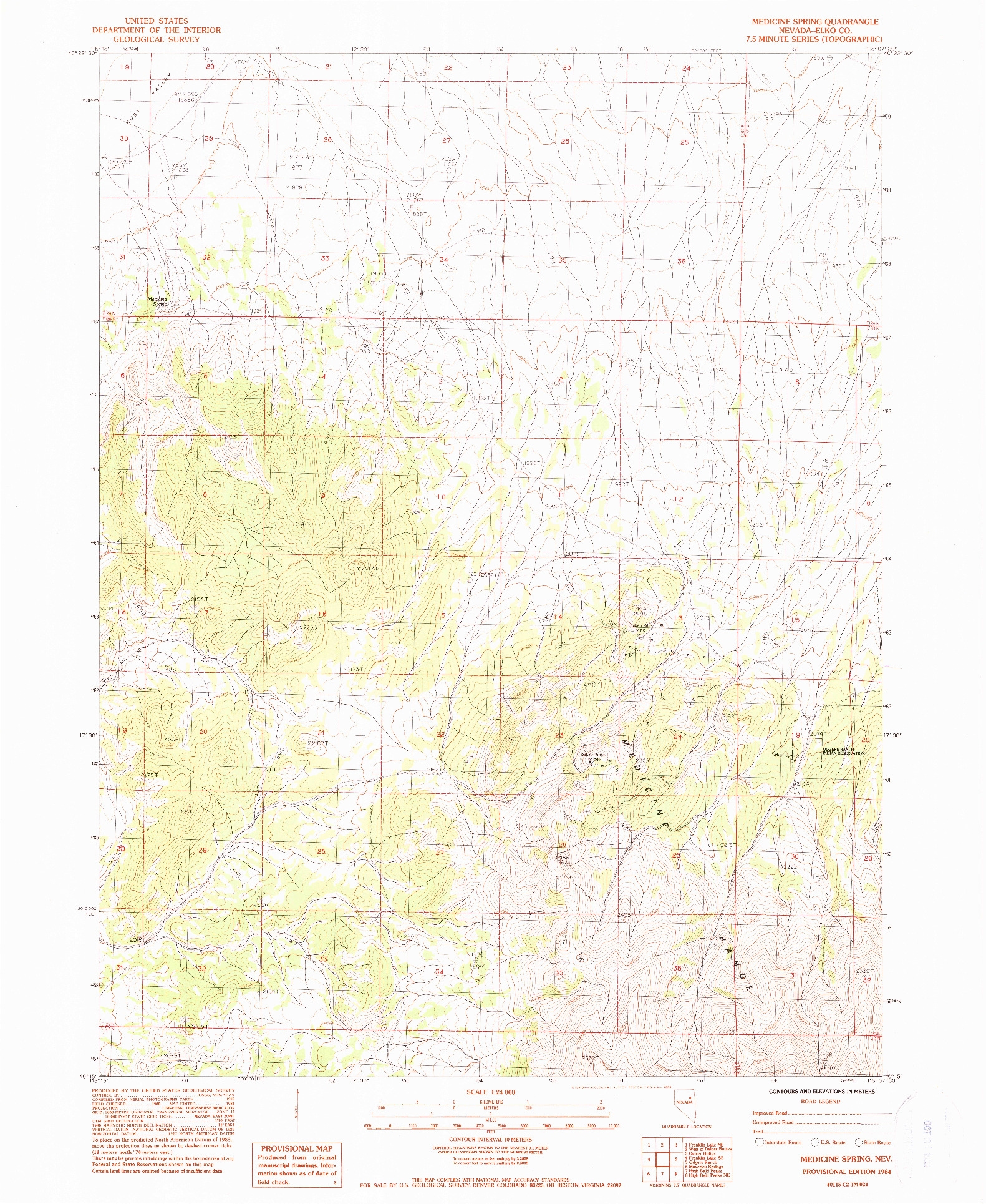 USGS 1:24000-SCALE QUADRANGLE FOR MEDICINE SPRING, NV 1984