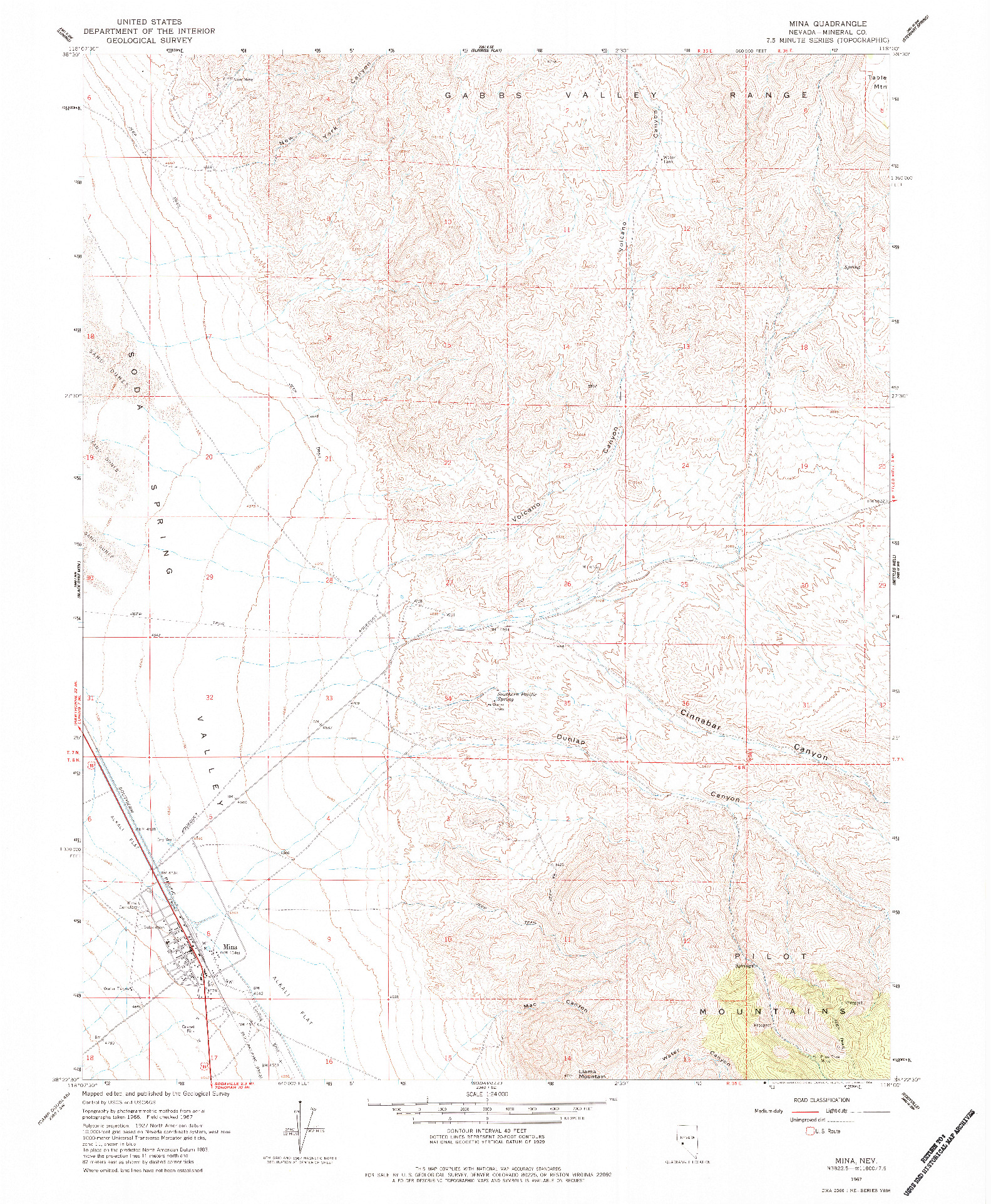 USGS 1:24000-SCALE QUADRANGLE FOR MINA, NV 1967