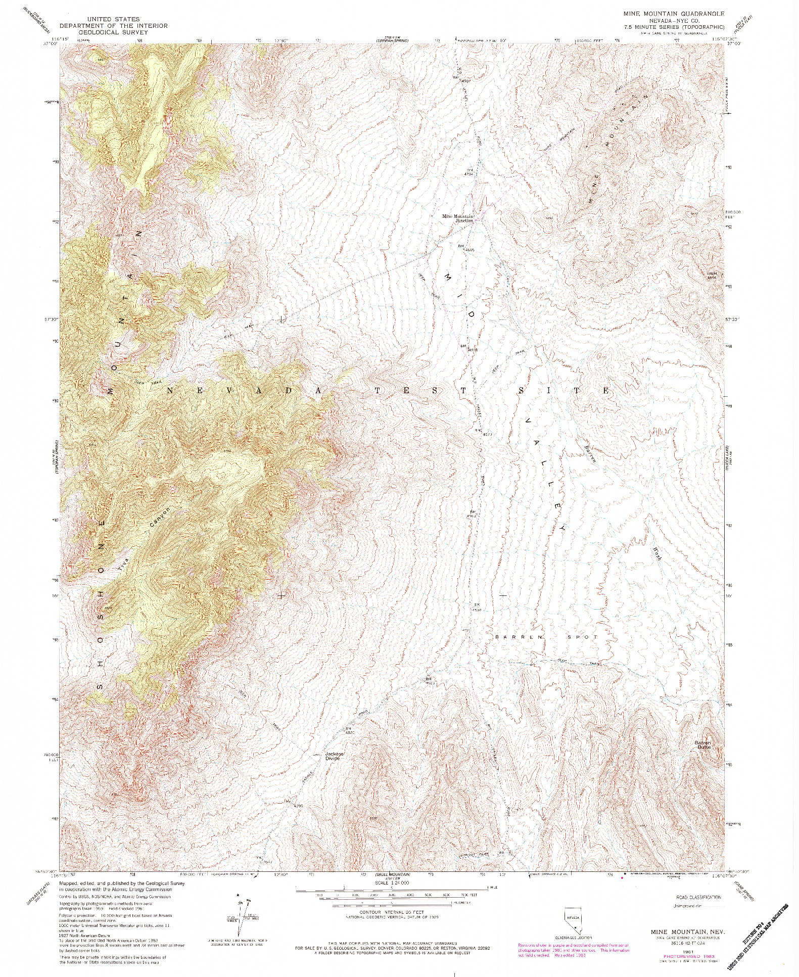 USGS 1:24000-SCALE QUADRANGLE FOR MINE MOUNTAIN, NV 1961