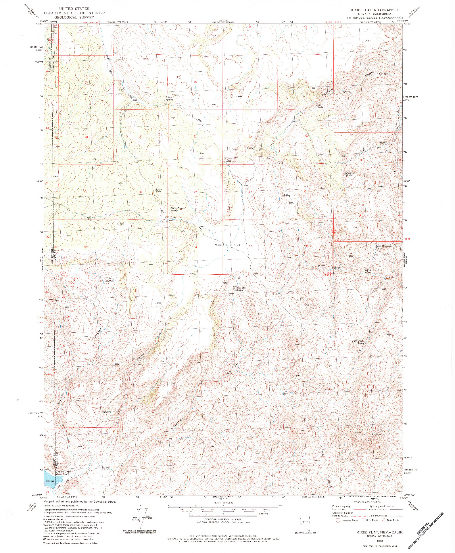 USGS 1:24000-SCALE QUADRANGLE FOR MIXIE FLAT, NV 1980