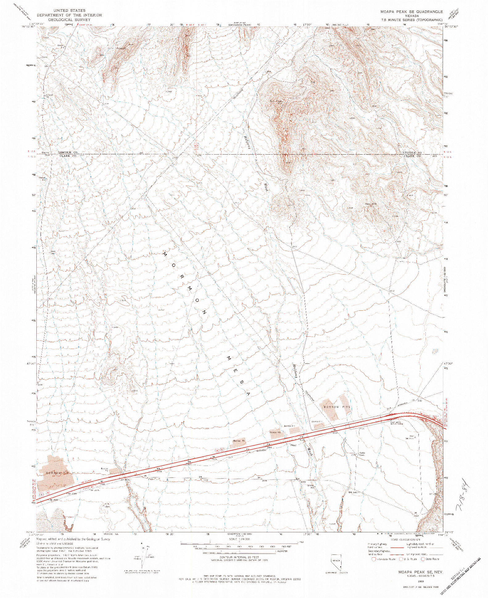 USGS 1:24000-SCALE QUADRANGLE FOR MOAPA PEAK SE, NV 1969