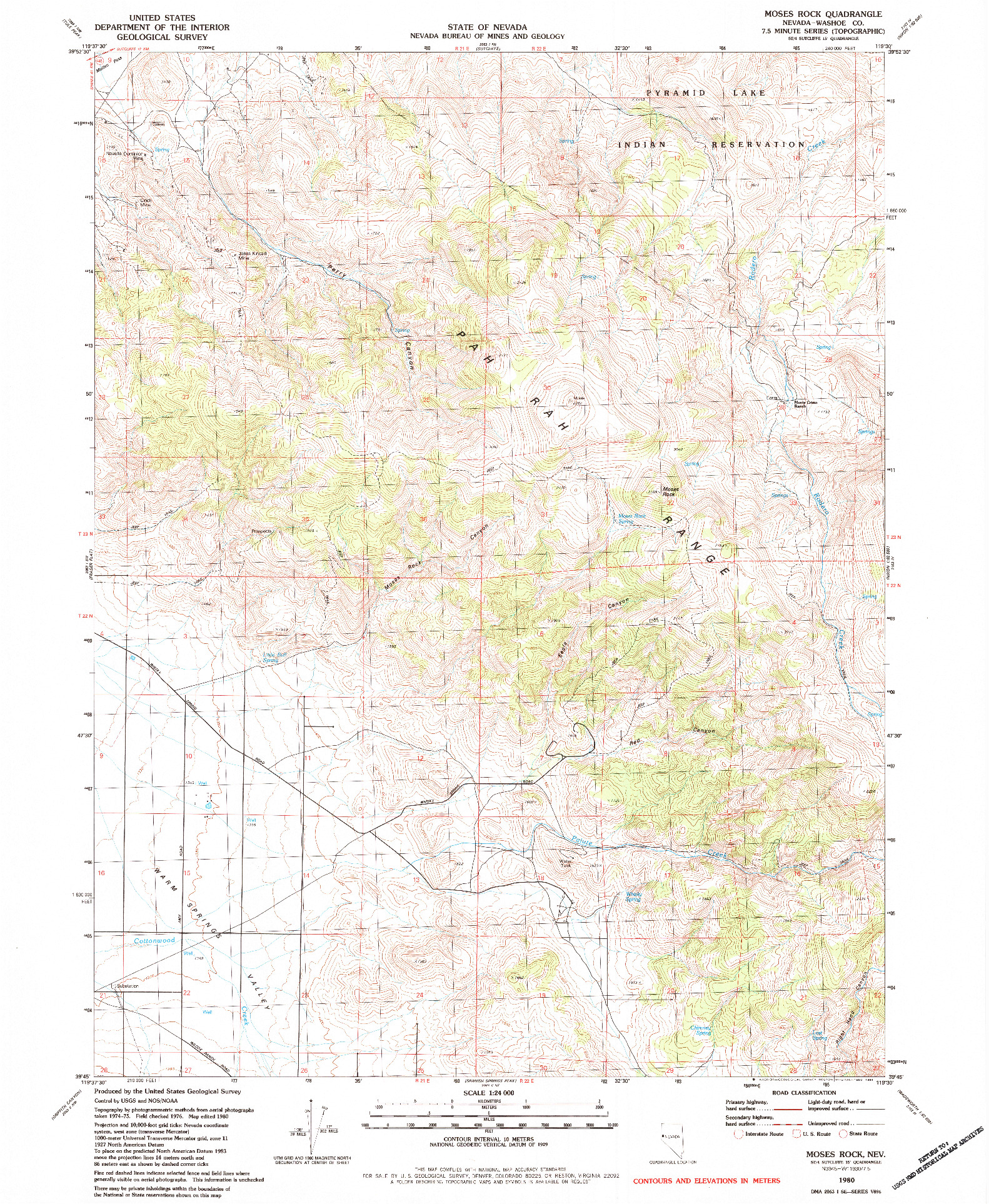 USGS 1:24000-SCALE QUADRANGLE FOR MOSES ROCK, NV 1980