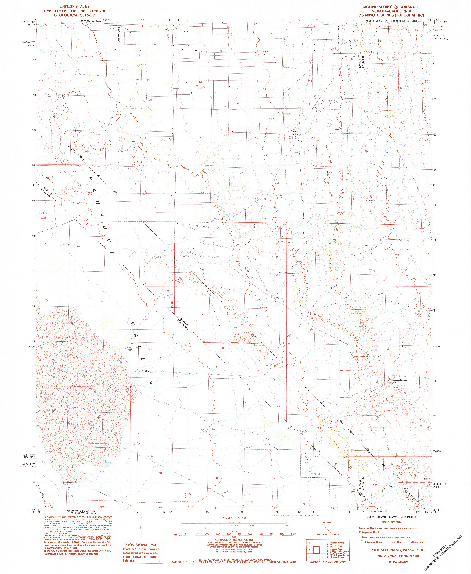 USGS 1:24000-SCALE QUADRANGLE FOR MOUND SPRING, NV 1984