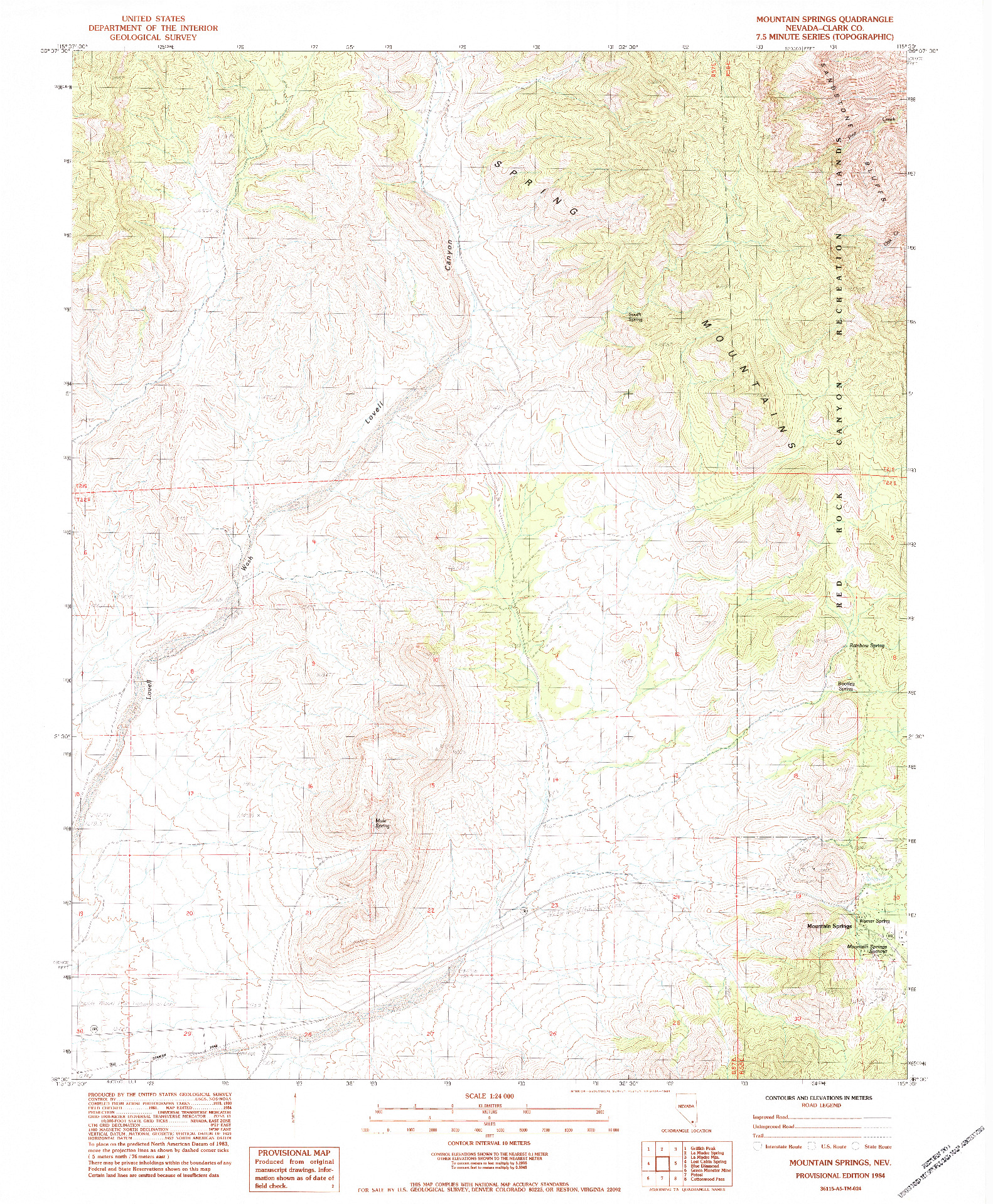 USGS 1:24000-SCALE QUADRANGLE FOR MOUNTAIN SPRINGS, NV 1984