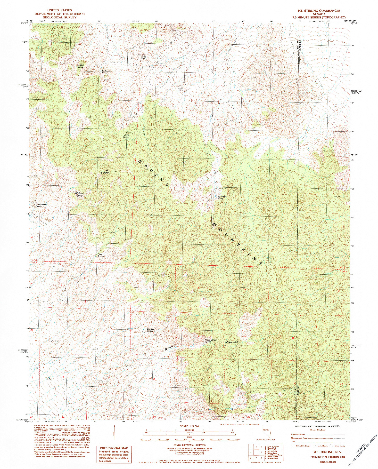 USGS 1:24000-SCALE QUADRANGLE FOR MT. STIRLING, NV 1984