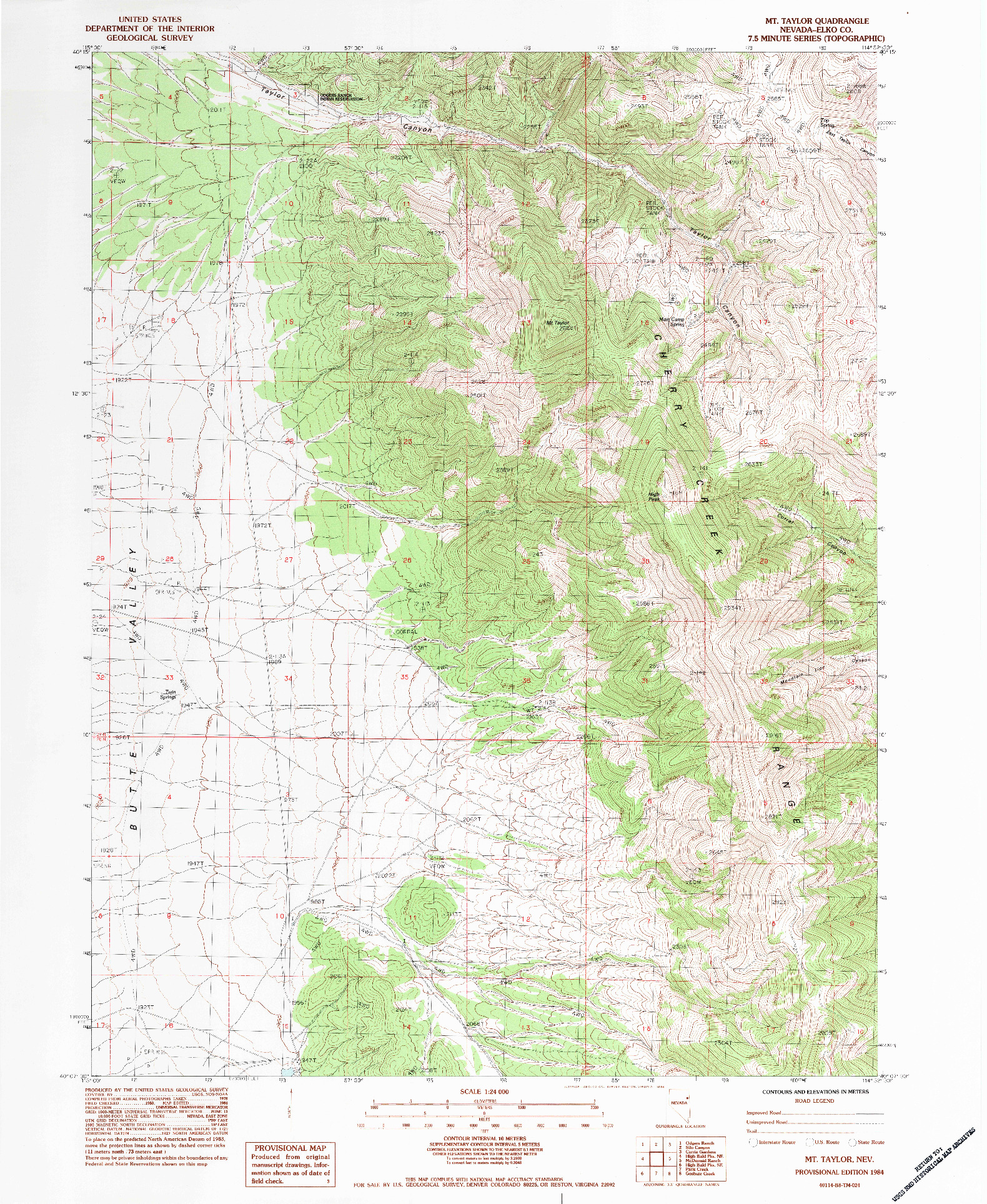 USGS 1:24000-SCALE QUADRANGLE FOR MT. TAYLOR, NV 1984