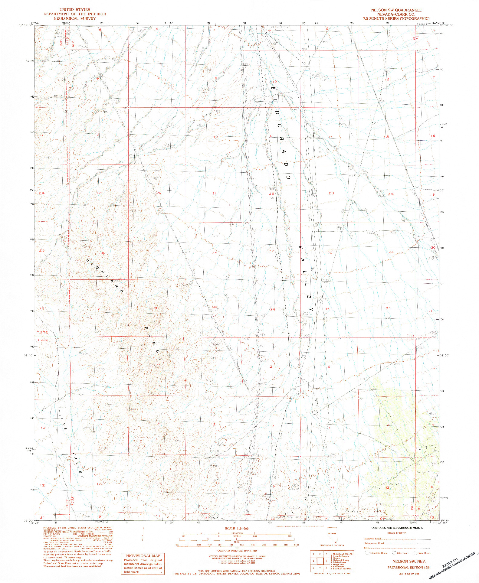USGS 1:24000-SCALE QUADRANGLE FOR NELSON SW, NV 1984