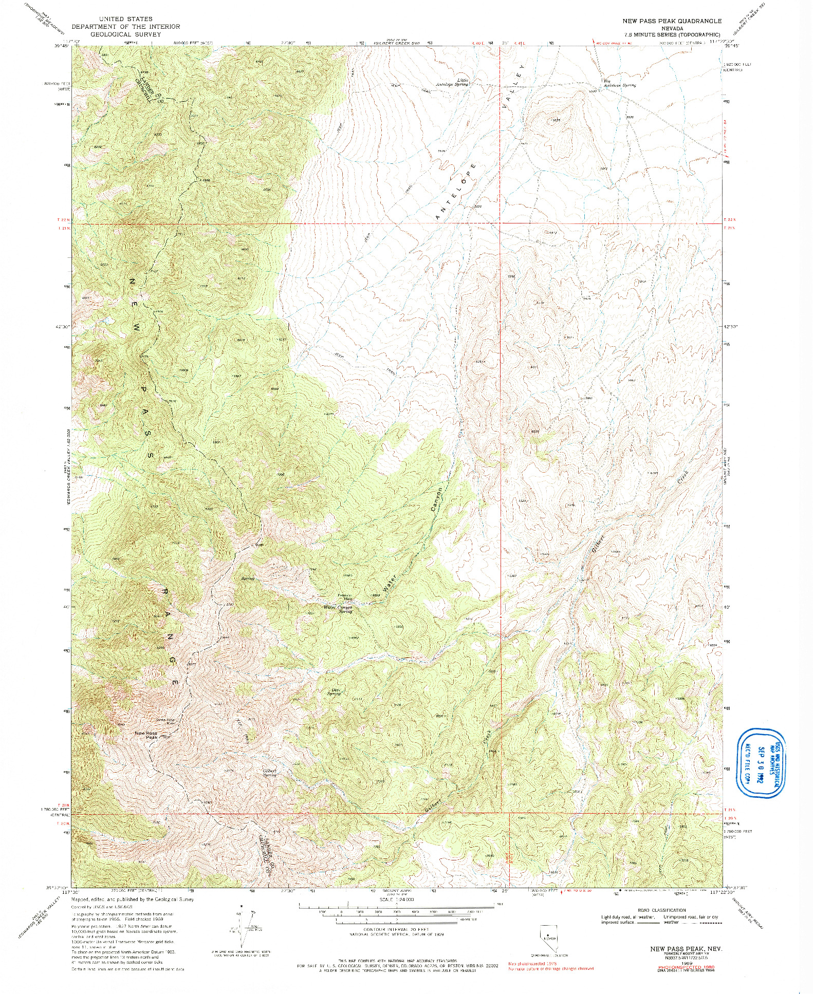 USGS 1:24000-SCALE QUADRANGLE FOR NEW PASS PEAK, NV 1969