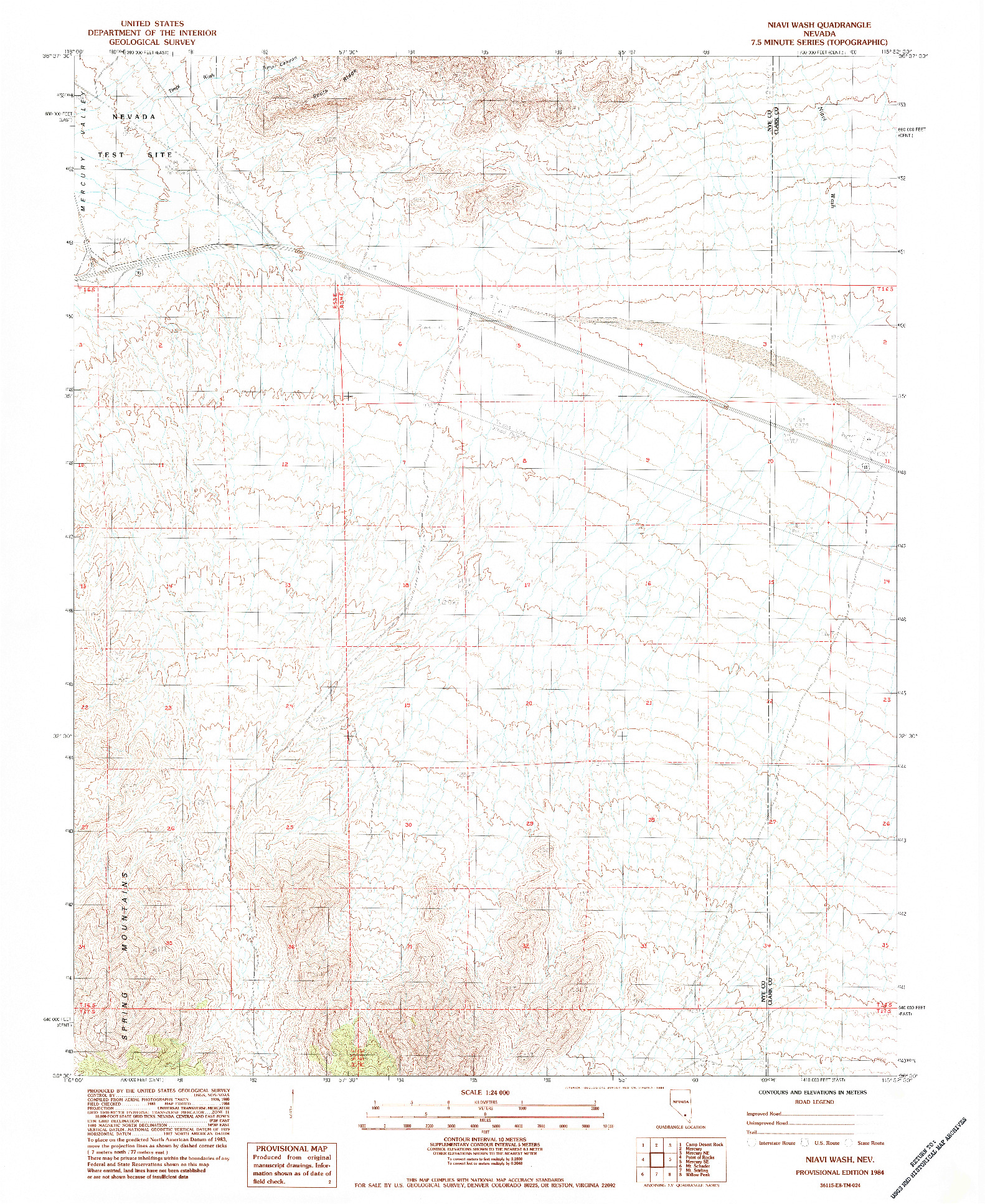 USGS 1:24000-SCALE QUADRANGLE FOR NIAVI WASH, NV 1984