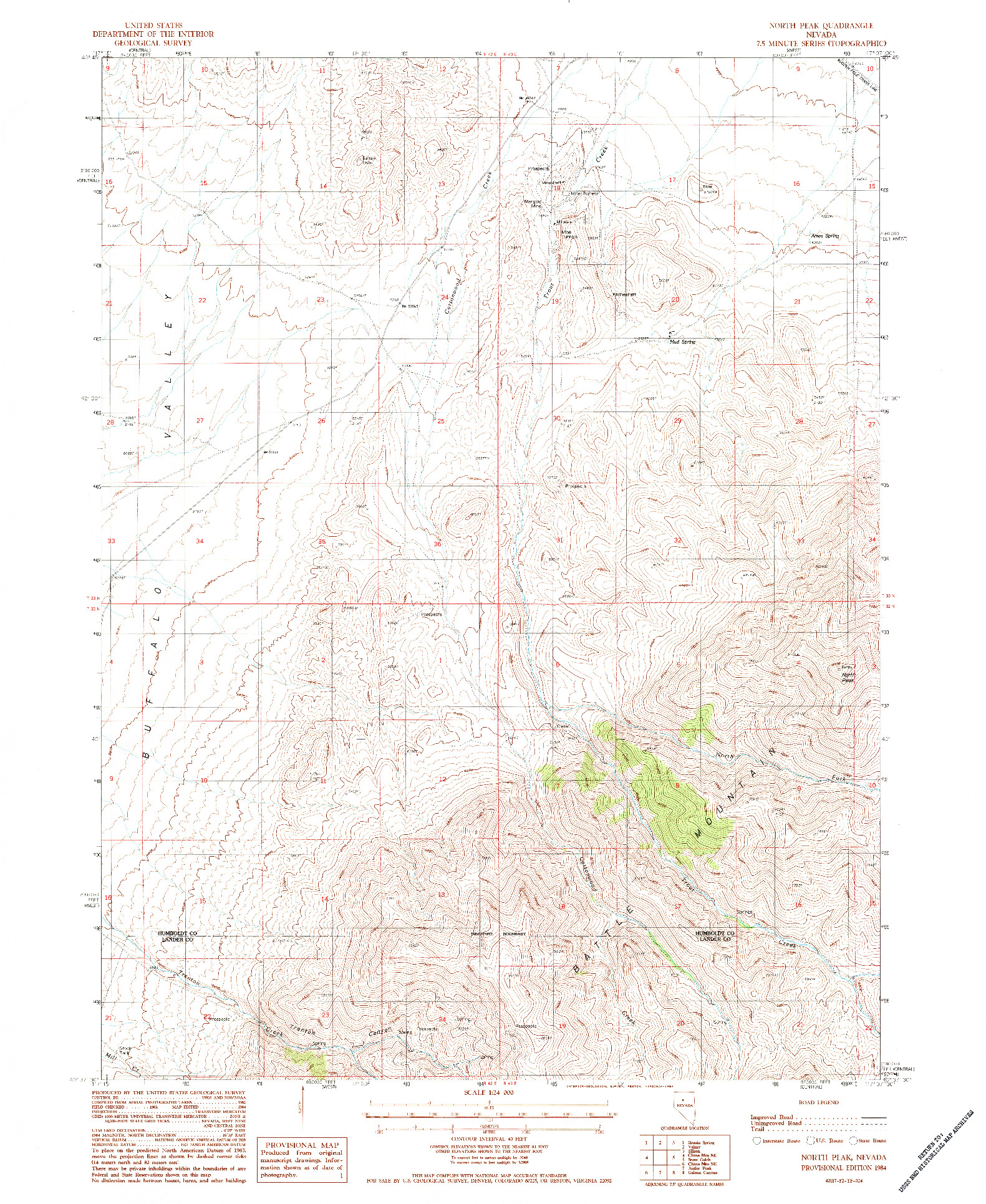 USGS 1:24000-SCALE QUADRANGLE FOR NORTH PEAK, NV 1984