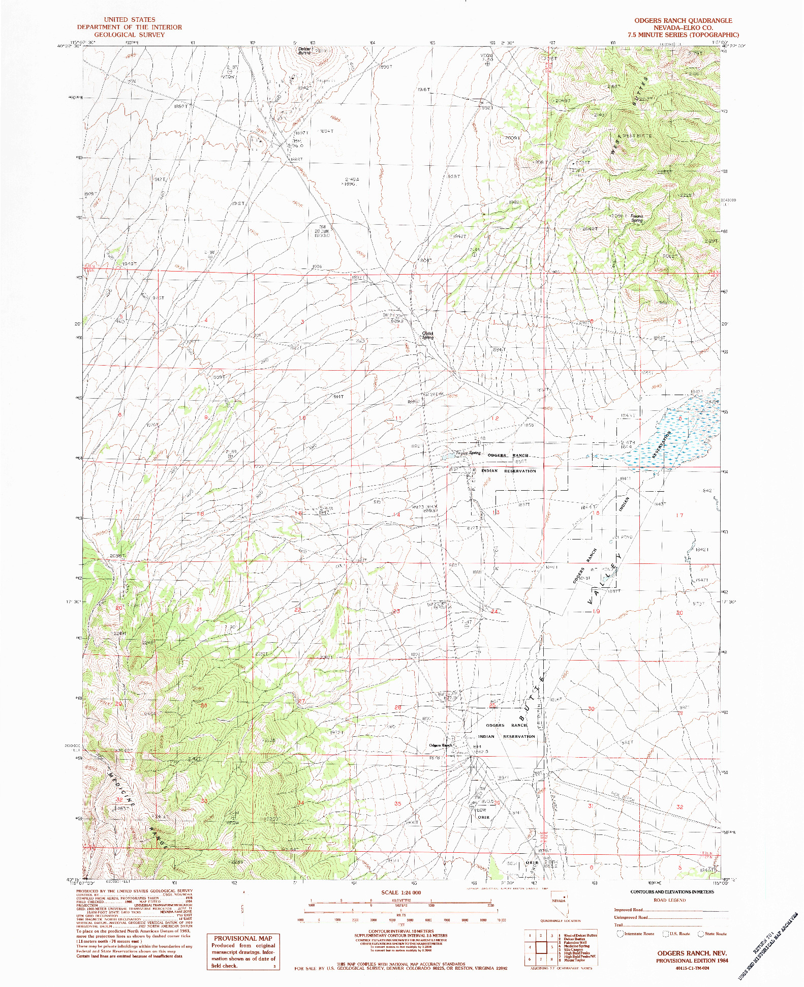 USGS 1:24000-SCALE QUADRANGLE FOR ODGERS RANCH, NV 1984