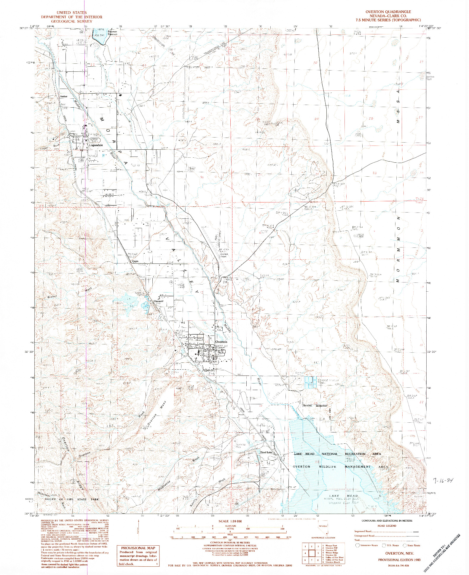 USGS 1:24000-SCALE QUADRANGLE FOR OVERTON, NV 1983