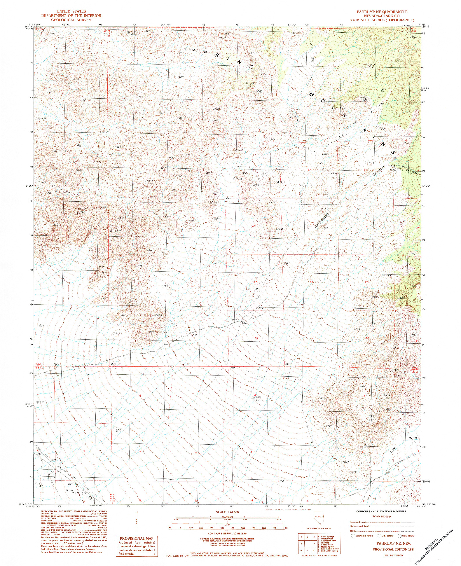 USGS 1:24000-SCALE QUADRANGLE FOR PAHRUMP NE, NV 1984