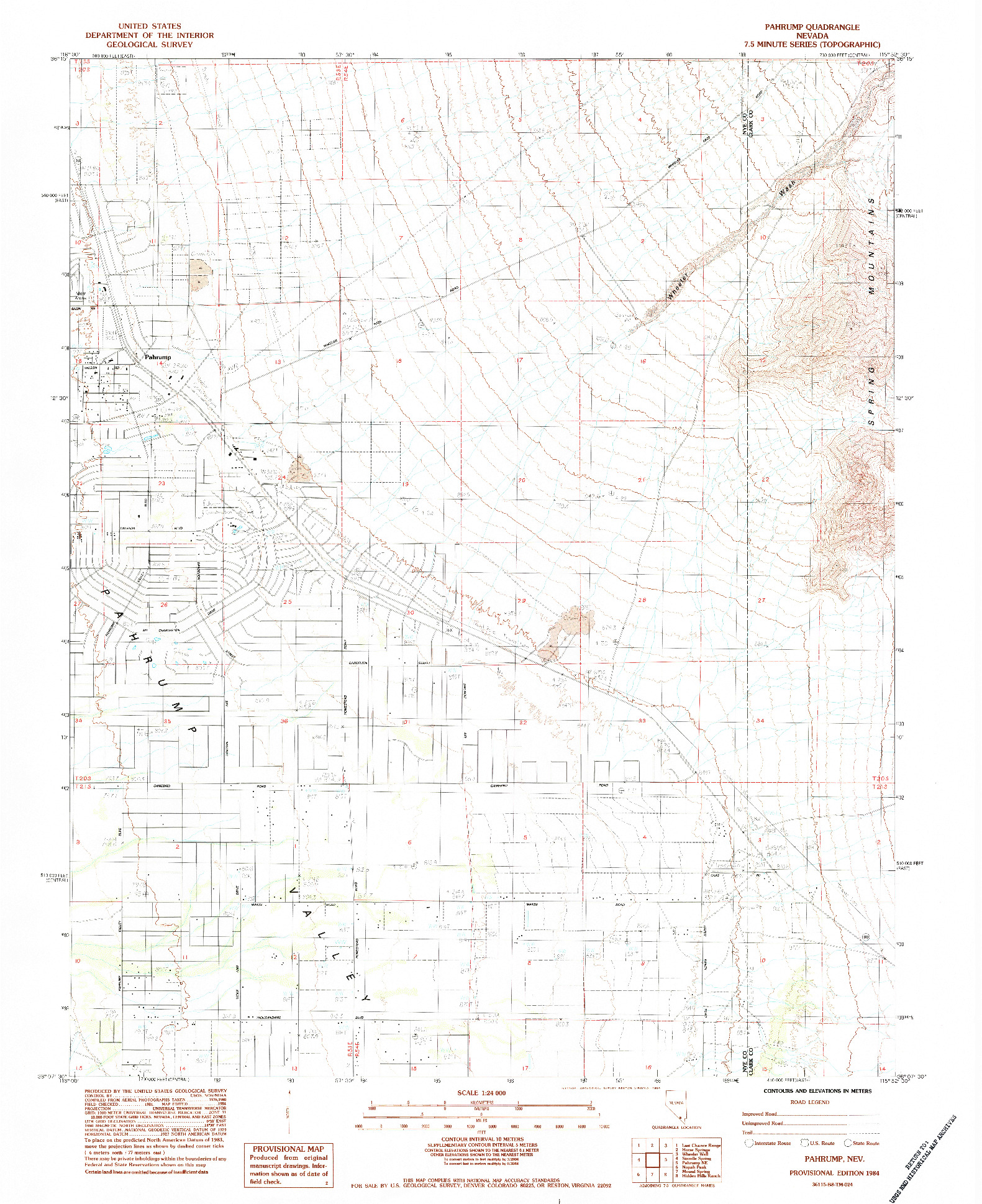 USGS 1:24000-SCALE QUADRANGLE FOR PAHRUMP, NV 1984