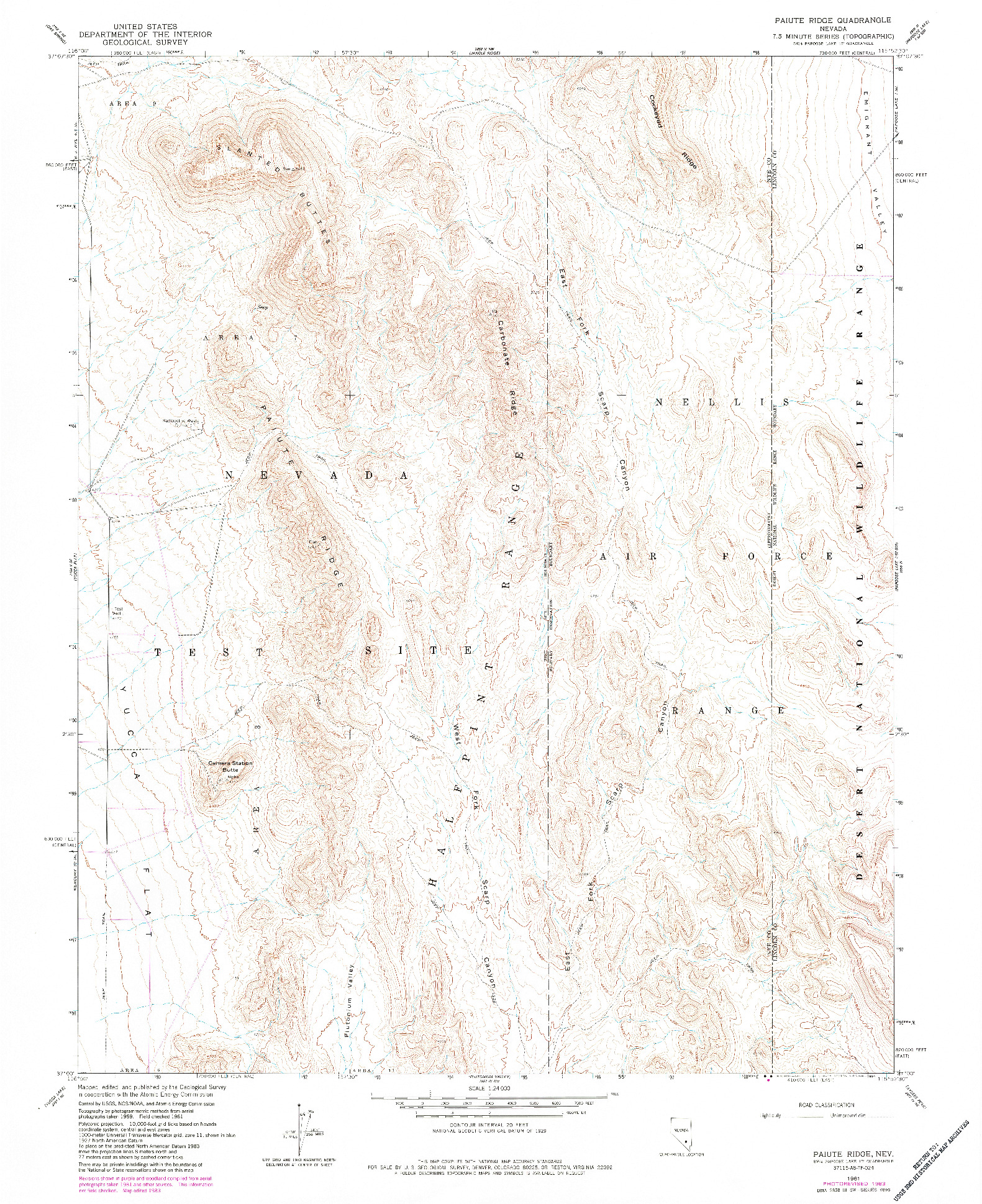 USGS 1:24000-SCALE QUADRANGLE FOR PAIUTE RIDGE, NV 1961