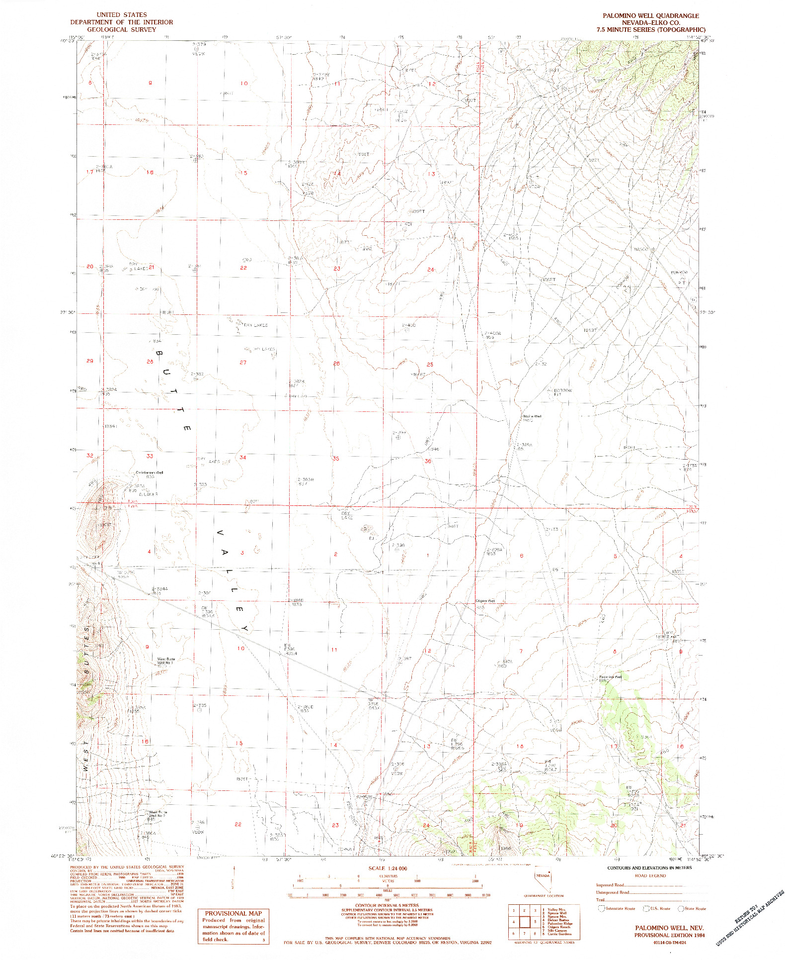USGS 1:24000-SCALE QUADRANGLE FOR PALOMINO WELL, NV 1984