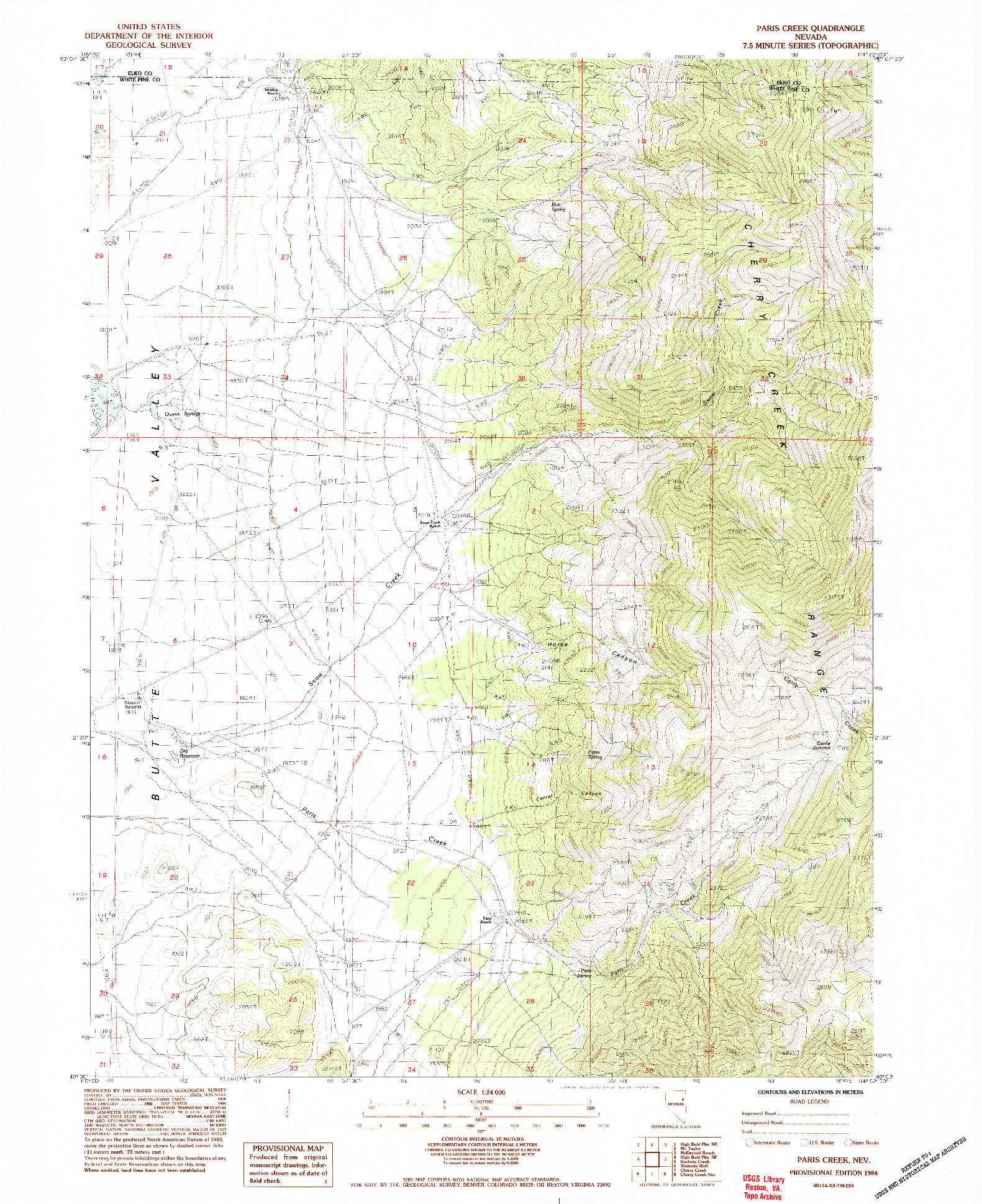 USGS 1:24000-SCALE QUADRANGLE FOR PARIS CREEK, NV 1984