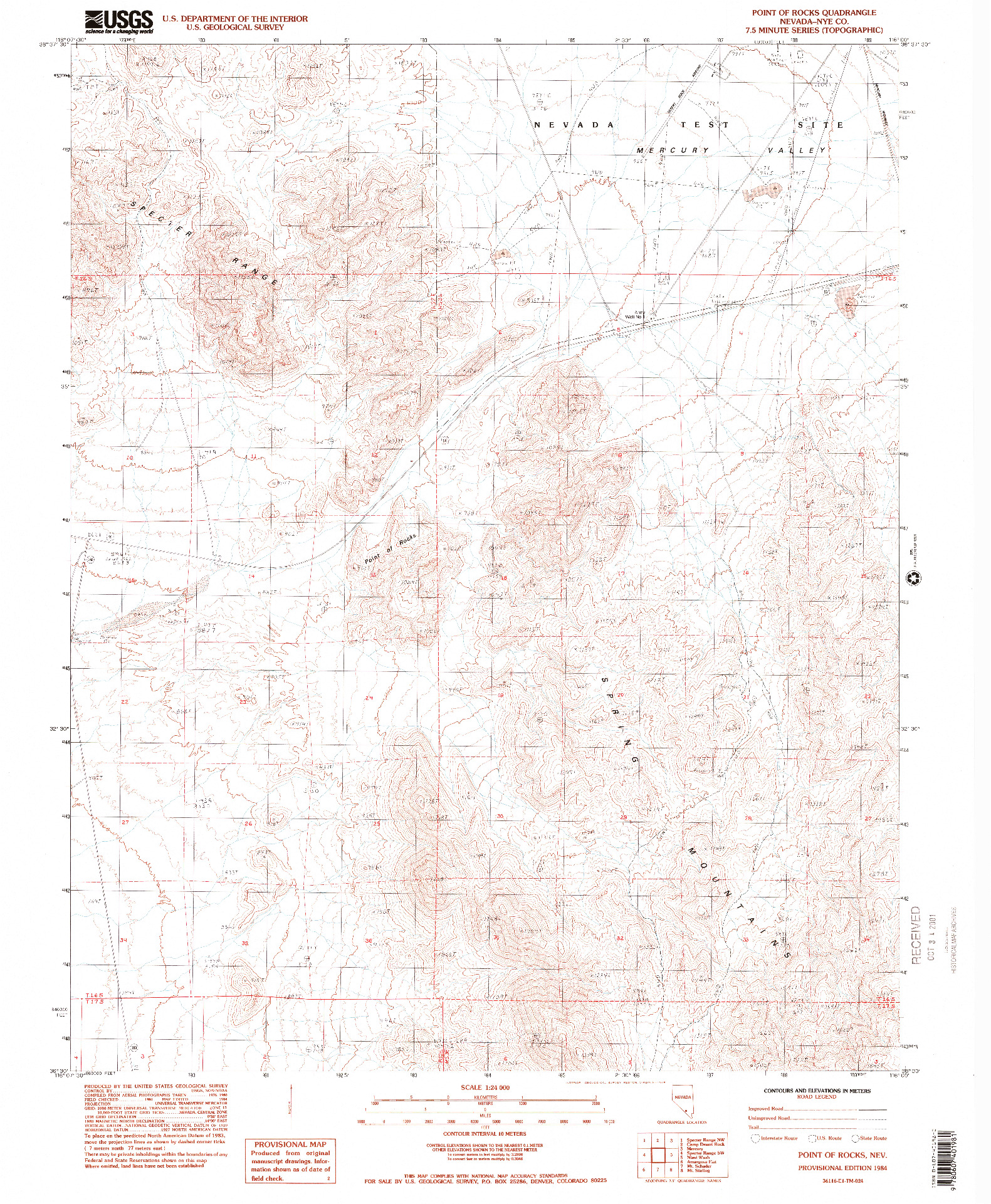 USGS 1:24000-SCALE QUADRANGLE FOR POINT OF ROCKS, NV 1984