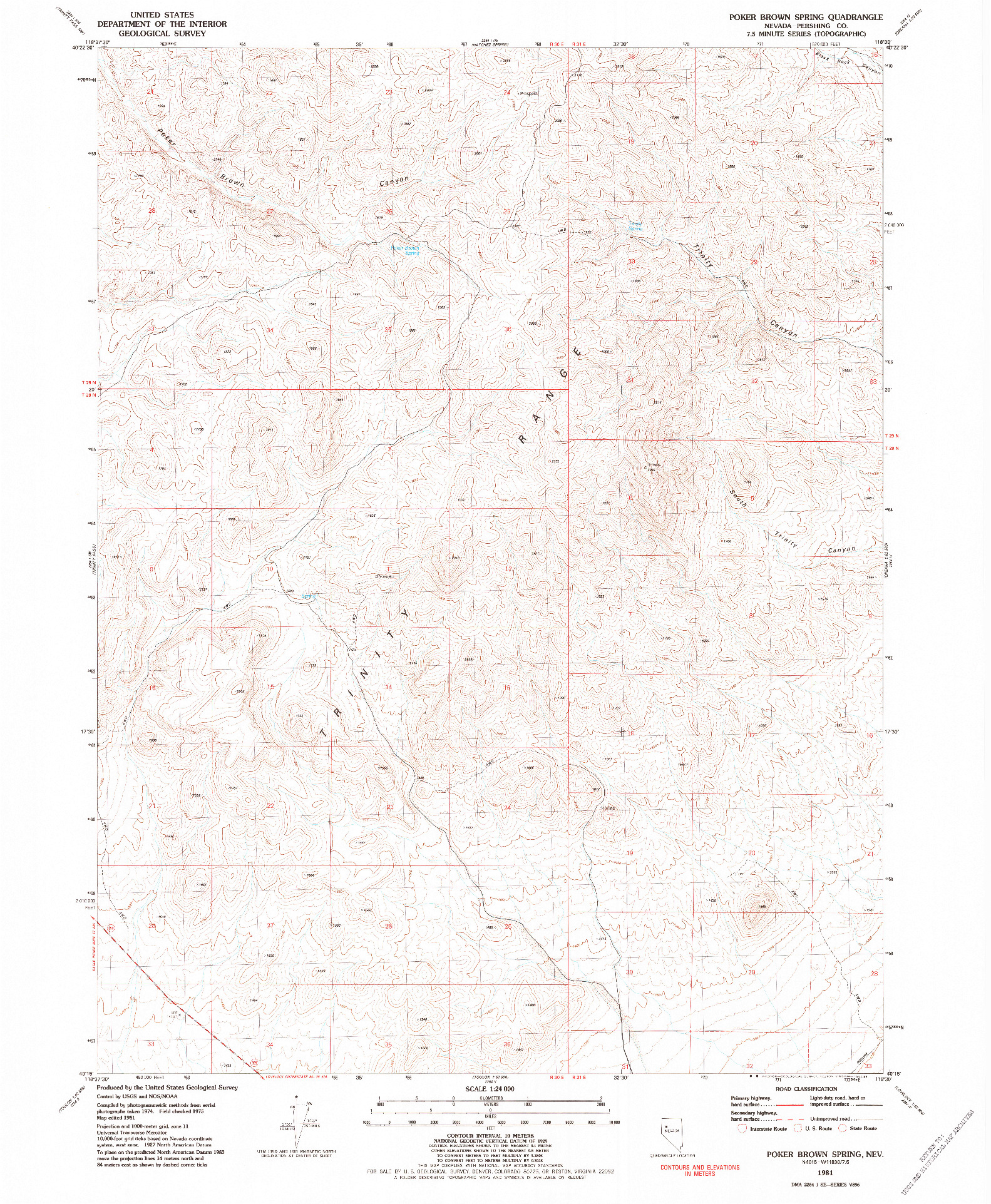 USGS 1:24000-SCALE QUADRANGLE FOR POKER BROWN SPRING, NV 1981