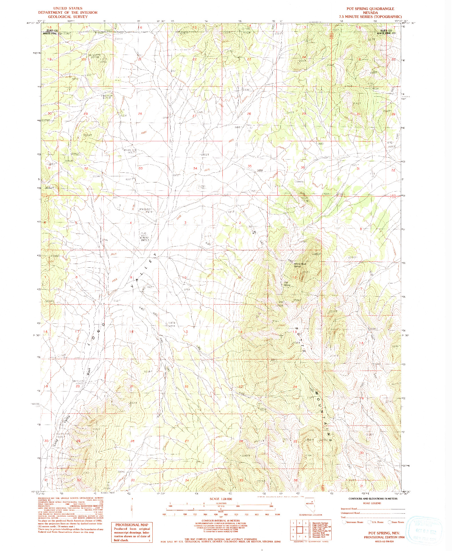 USGS 1:24000-SCALE QUADRANGLE FOR POT SPRING, NV 1984